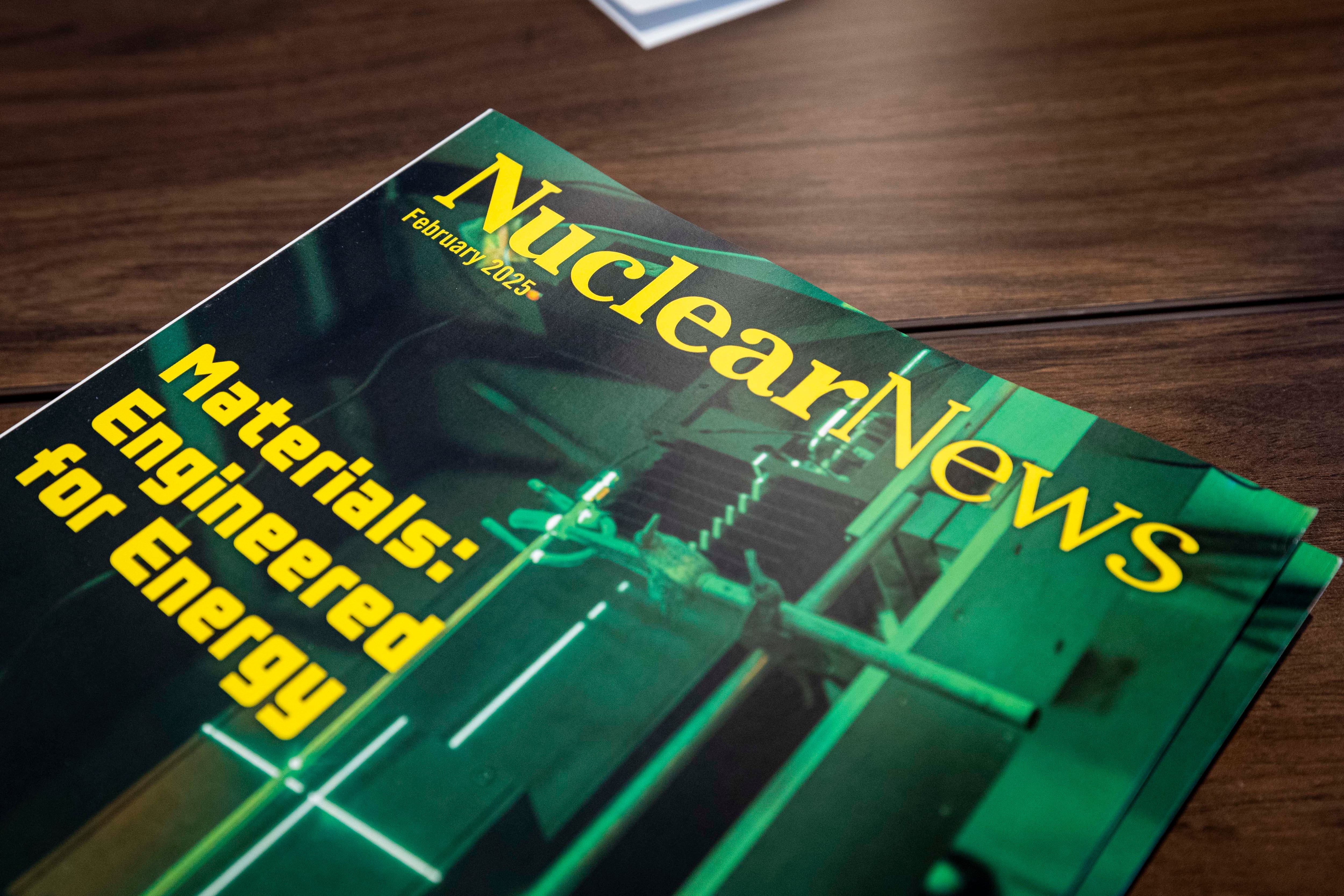 Copies of Nuclear News are available for attendees during The Advanced Reactors Summit XII and Technology Trailblazers Showcase held by the U.S. Nuclear Industry Council at the Hyatt Regency Salt Lake City in Salt Lake City on Tuesday.