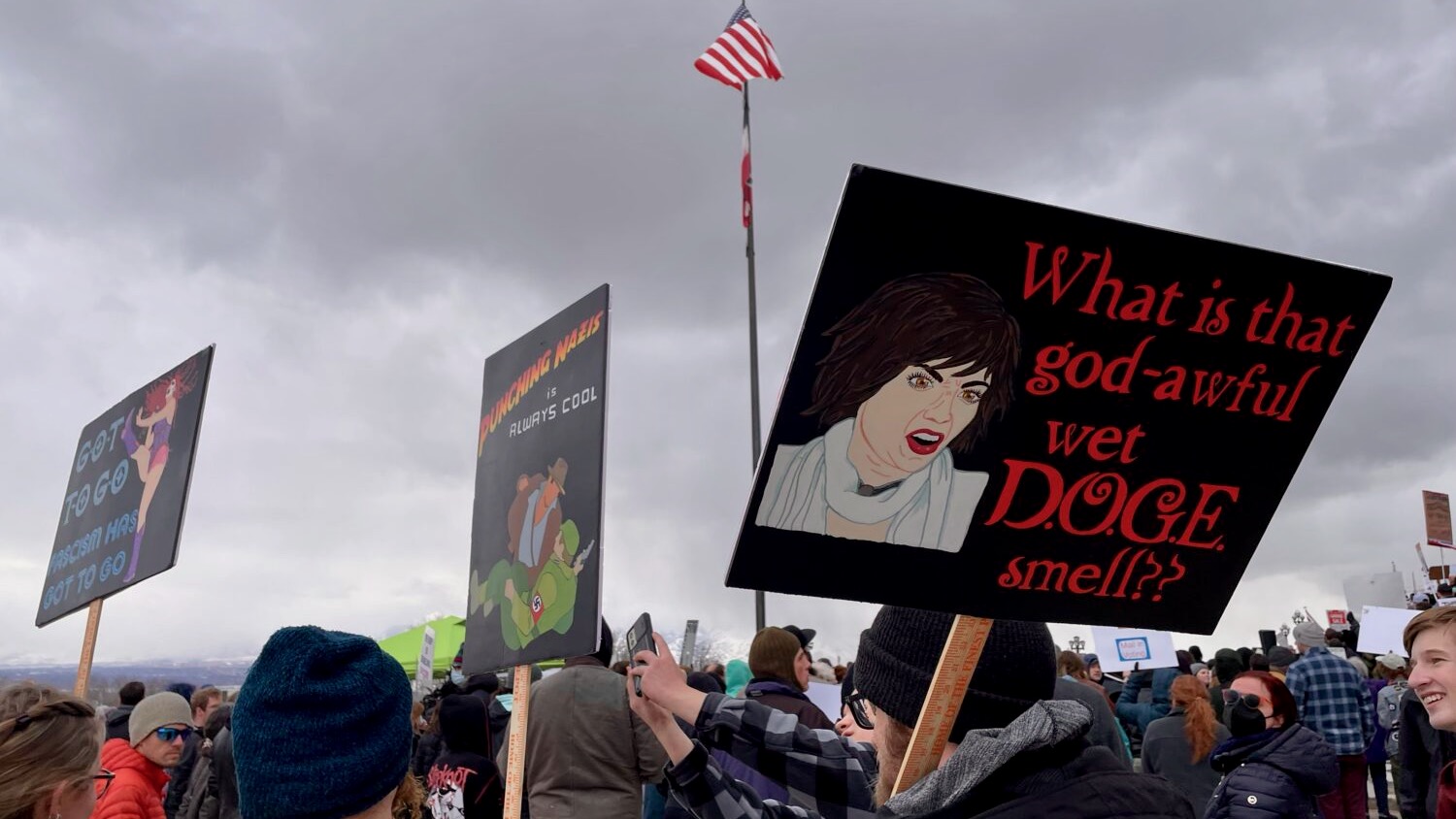 Demonstrators at a protest against President Donald Trump and his administration at the state Capitol in Salt Lake City on Monday. Another protest is set for Wednesday in Ogden.