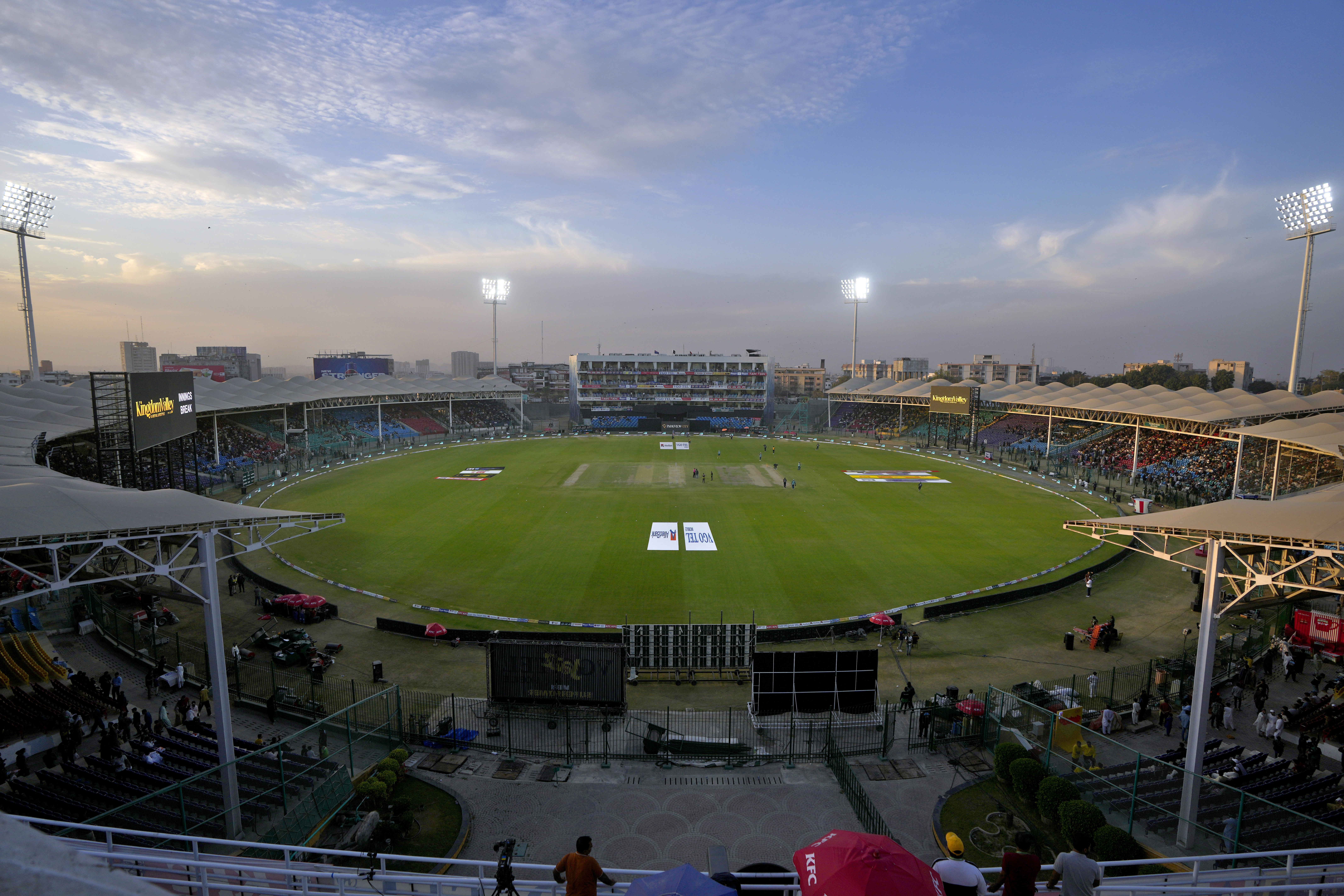 A view of newly renovated National Bank Stadium, where fans watch the tri-series ODI cricket final match between Pakistan and New Zealand, in Karachi, Pakistan, Friday, Feb. 14, 2025.