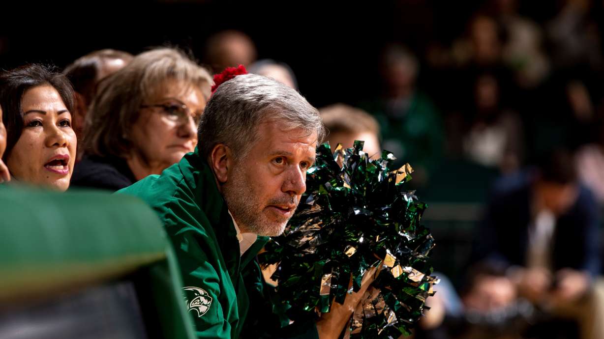 Utah Valley University’s “first gentleman” Jeffrey S. Tolk attends a mens basketball game in Orem on Jan. 29, 2020. UVU announced the death of Tolk, 61, husband of university President Astrid Tuminez, earlier this month.