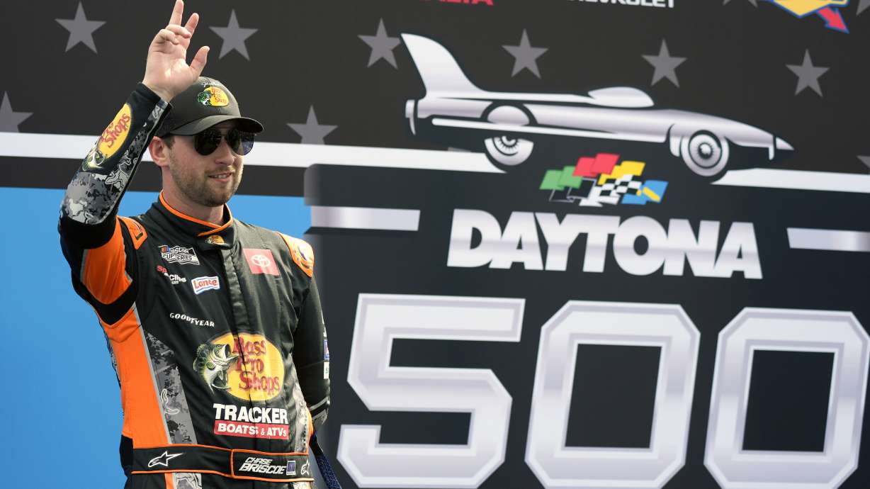 Chase Briscoe waves to fans during driver introductions before the NASCAR Daytona 500 auto race at Daytona International Speedway, Sunday, Feb. 16, 2025, in Daytona Beach, Fla.