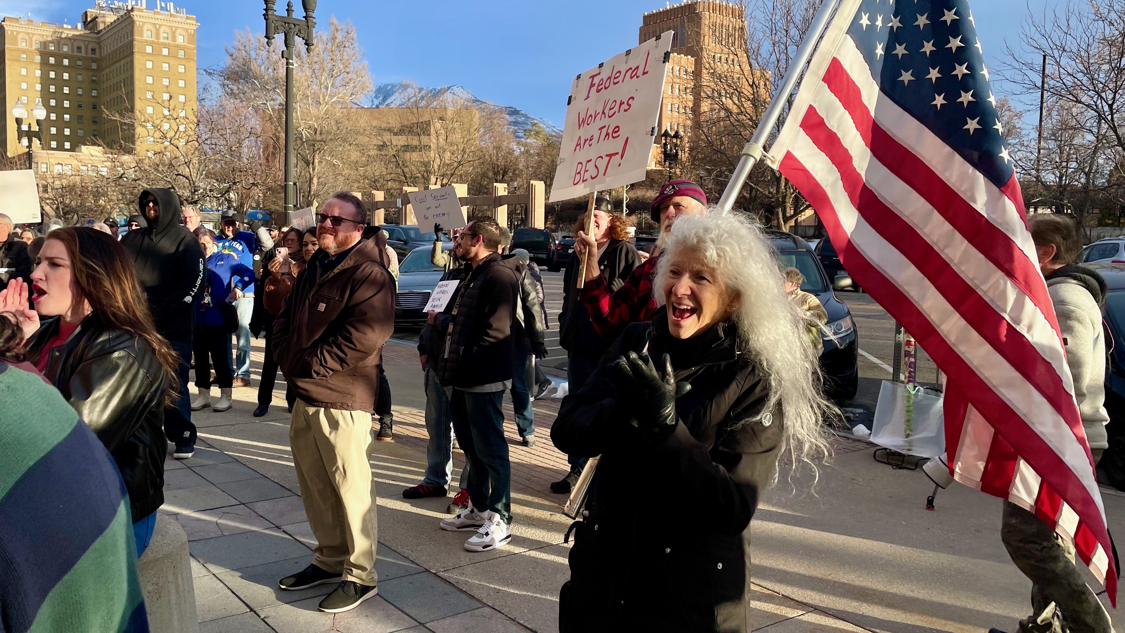 Participants in a demonstration on Wednesday in Ogden called by a union representing some of the city's IRS workers in light of planned firings.