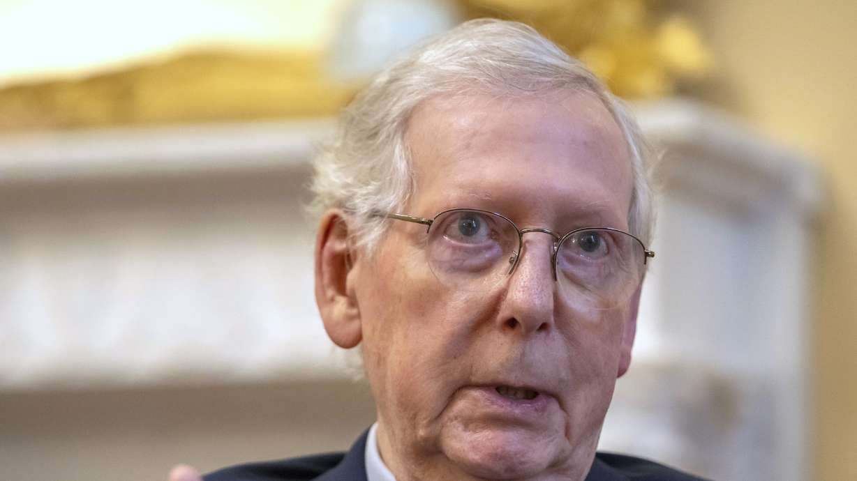 Senate Minority Leader Mitch McConnell of Ky., speaks at the Capitol, Nov. 6, 2023, in Washington. McConnell announced Thursday he won't seek reelection next year.