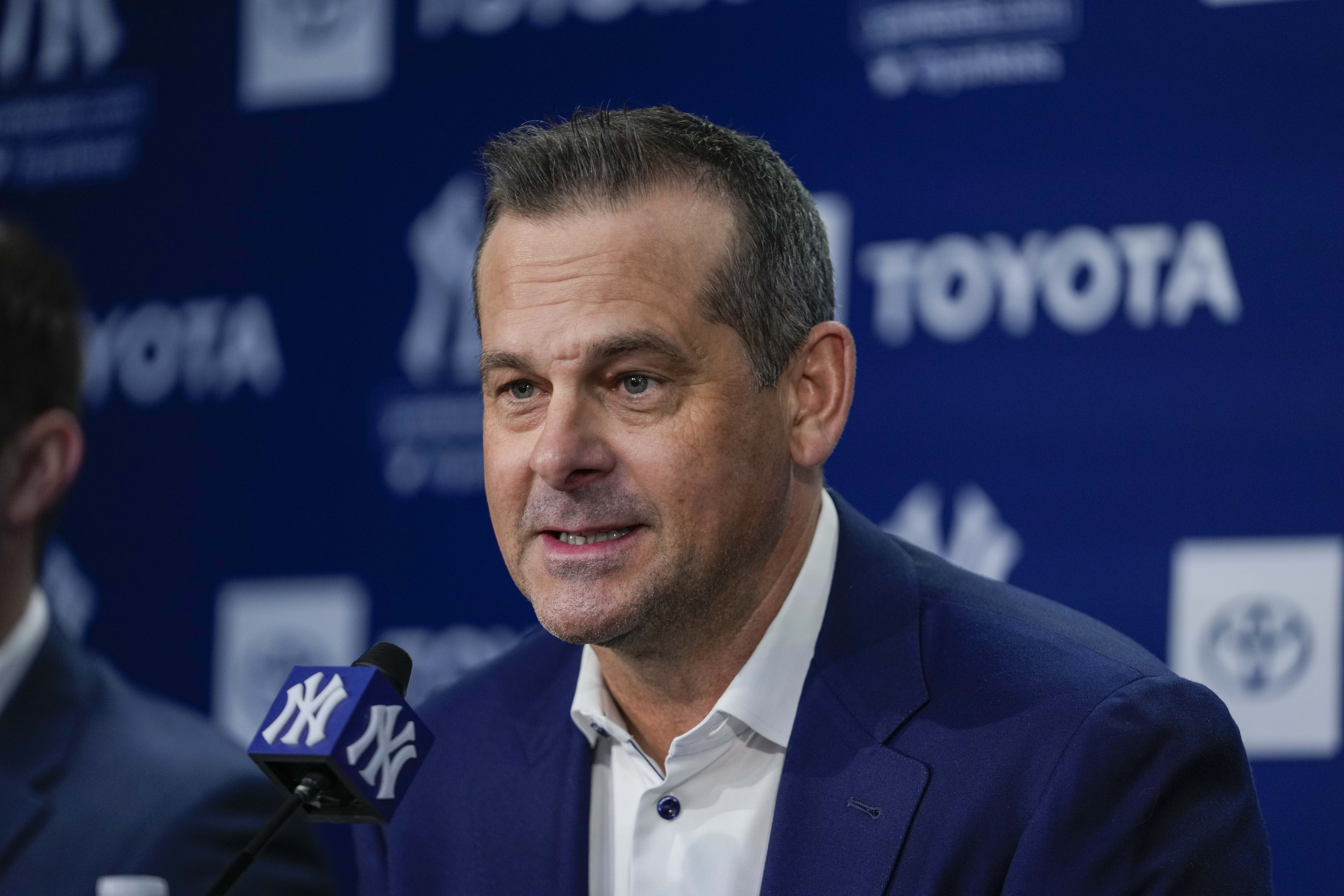 FILE - New York Yankees manager Aaron Boone gives a press conference, Dec. 18, 2024, in New York. 