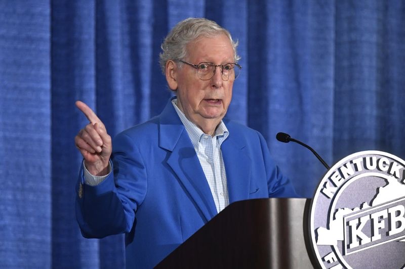 Senate Minority Leader Mitch McConnell, R-Ky., speaks tat the Kentucky State Fair Ham Breakfast at the Kentucky Exhibition Center in Louisville, Ky., Aug. 22, 2024.