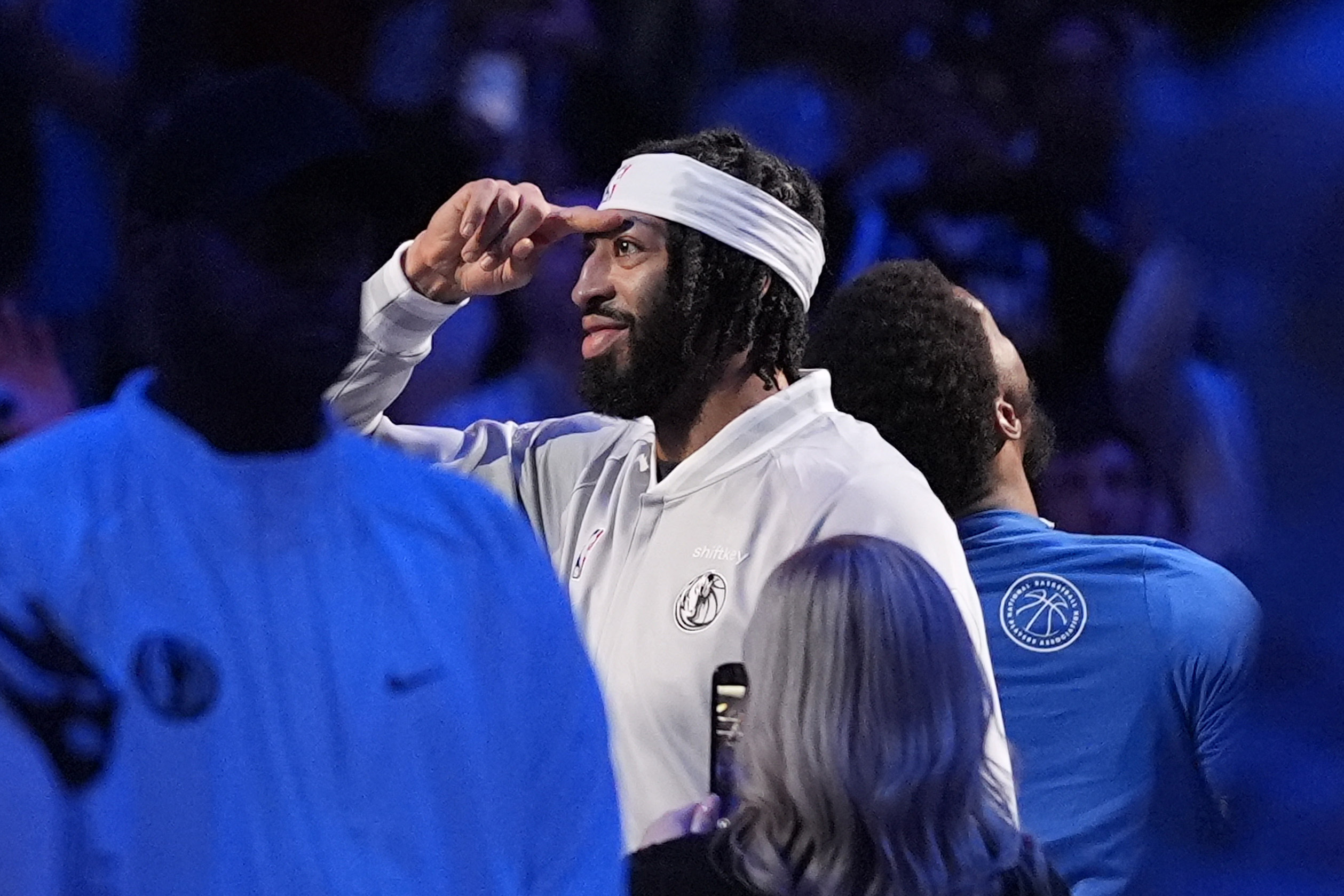 Dallas Mavericks forward Anthony Davis is introduced before an NBA basketball game against the Houston Rockets Saturday, Feb. 8, 2025, in Dallas.