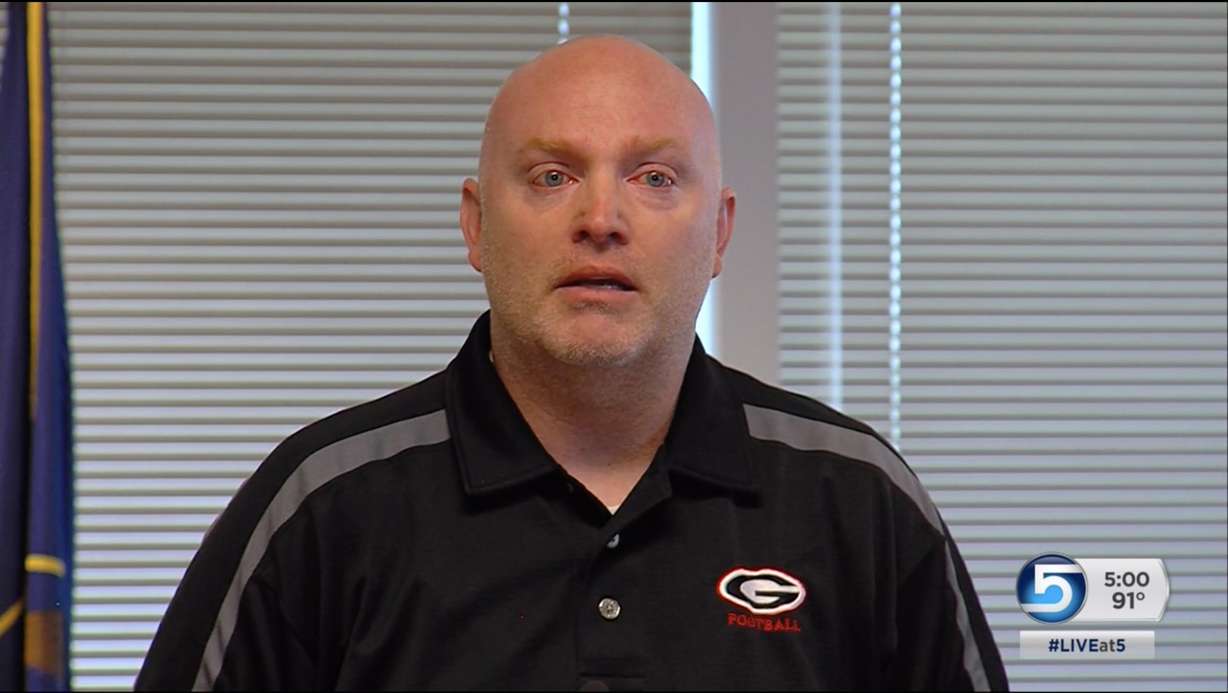 Former Grantsville High Principal Mark Ernst became emotional during a press conference on Sept. 2, 2016, after the school's head football coach Curtis Ware was arrested and accused of sexually abusing students.