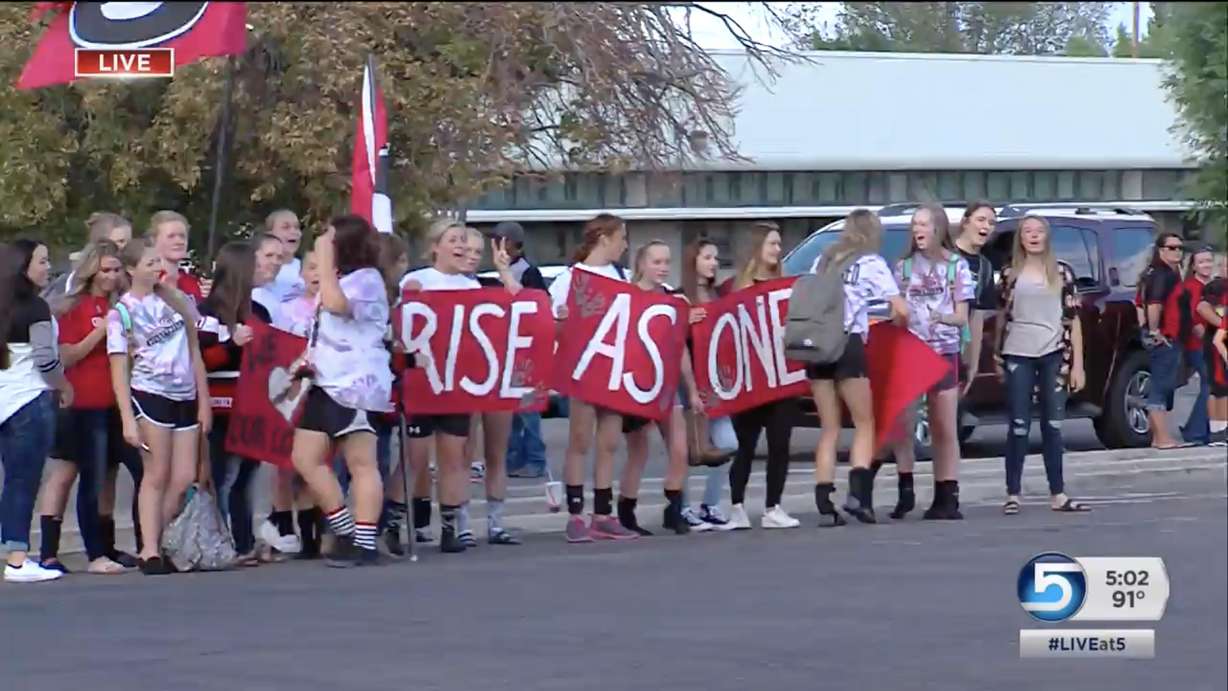 Students and staff held a rally for the Grantsville High School football Sept. 2, 2016, the day head coach Curtis Ware was arrested and accused of the sexual abuse of students.