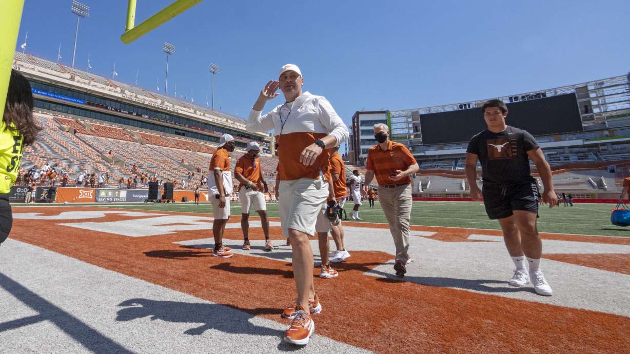 FILE - Texas head coach Steve Sarkisian walks off the field after the Texas Orange and White Spring Scrimmage football game in Austin, Texas, Saturday, April 24, 2021.
