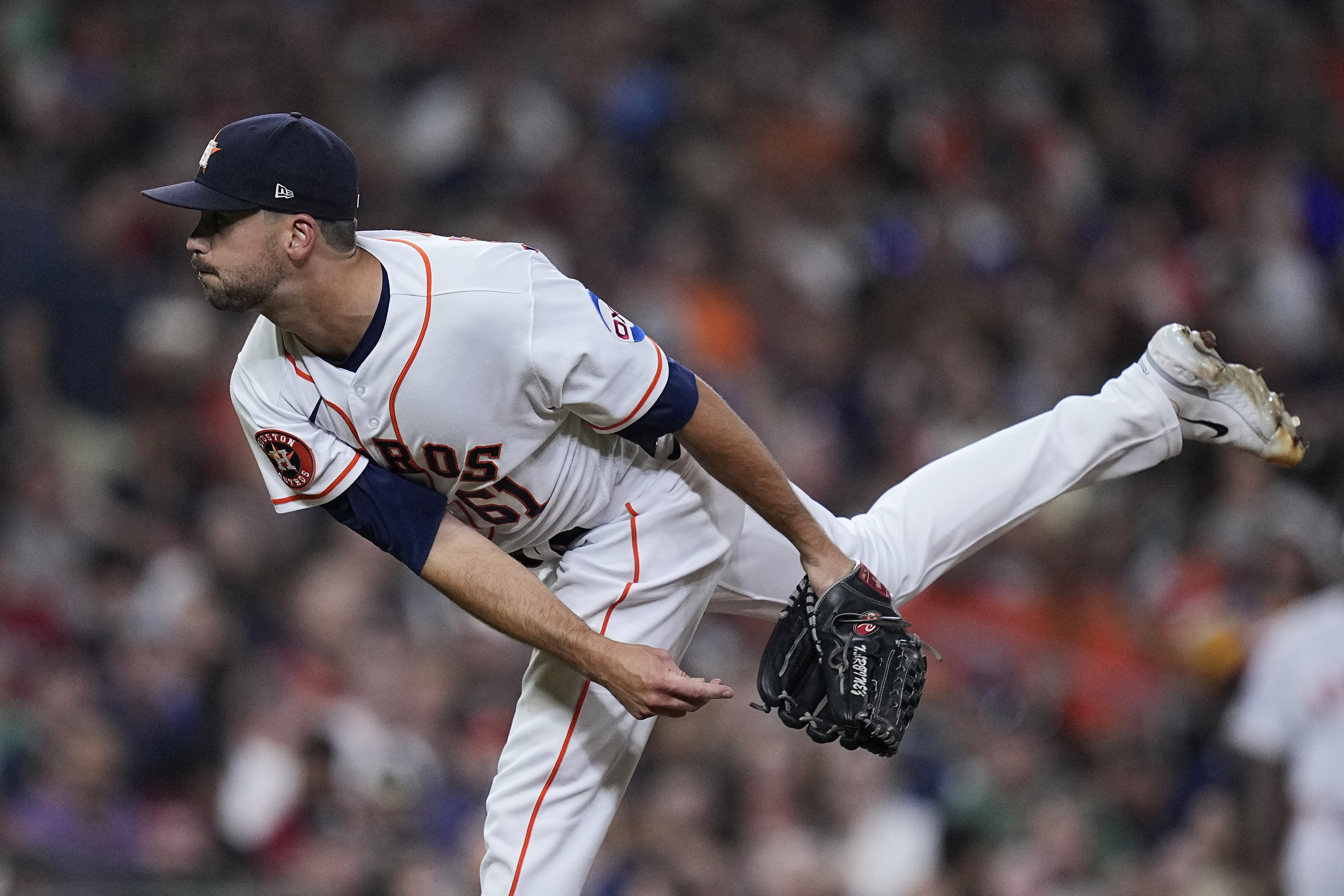 FILE - Houston Astros relief pitcher Seth Martinez delivers during the sixth inning of a baseball game against the Boston Red Sox, Wednesday, Aug. 23, 2023, in Houston. 