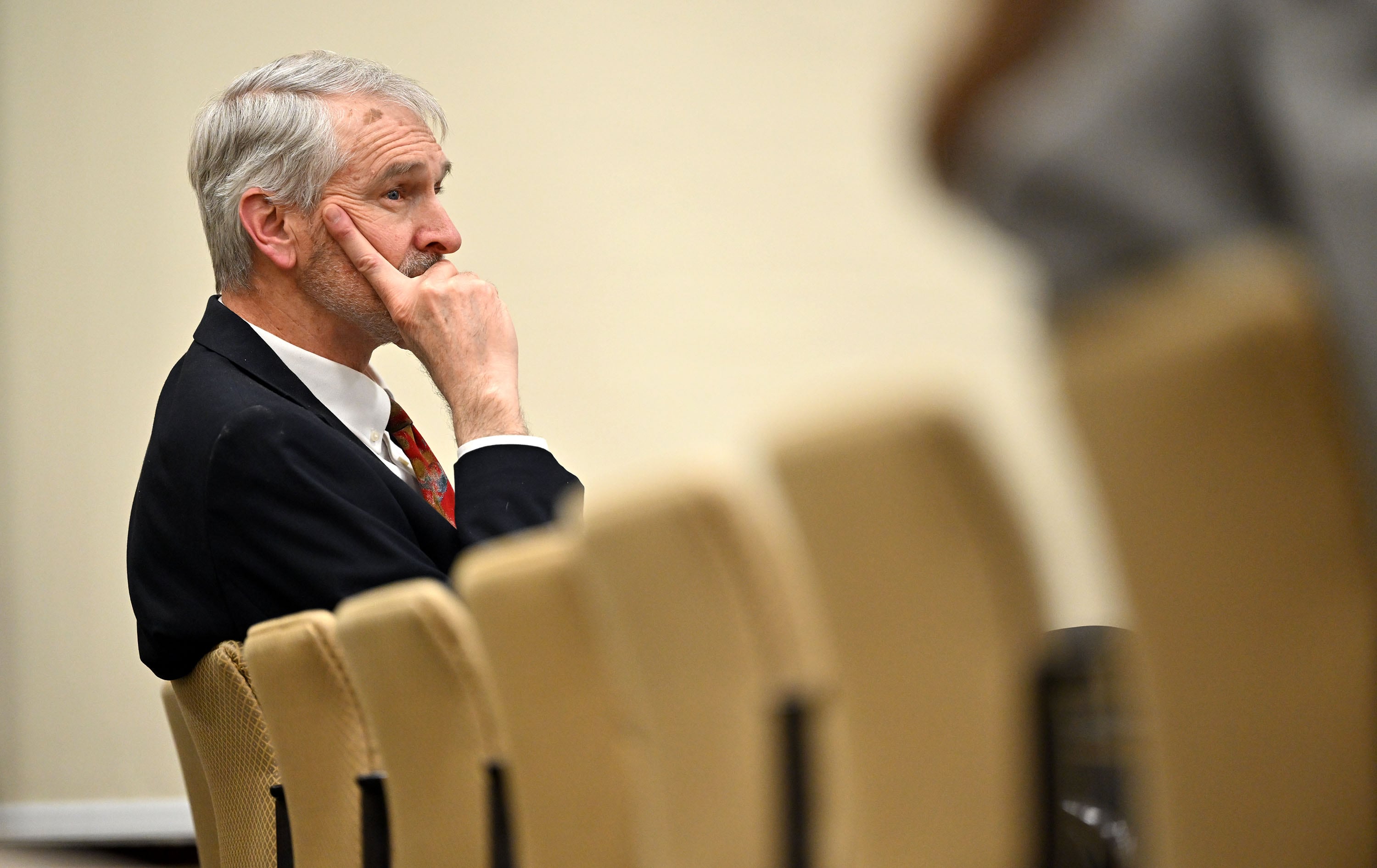 Utah County Clerk Aaron Davidson listens to a hearing in the Senate Government Operations and Political Subdivisions Committee on HB69, Government Records and Information Amendments, in the Senate building at the Capitol in Salt Lake City on Feb. 3.