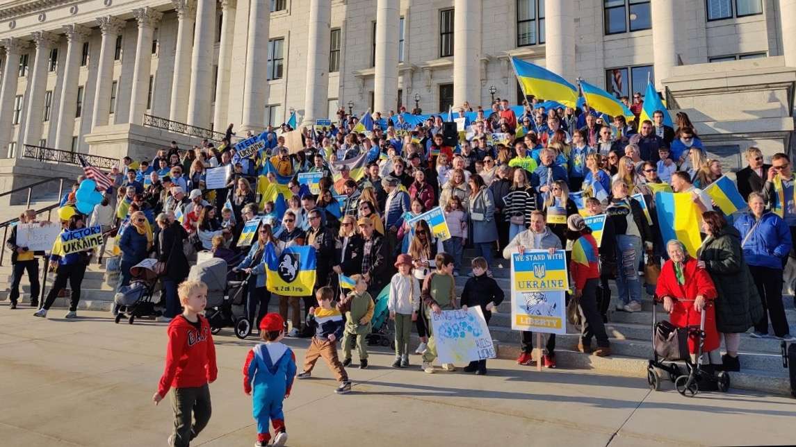 The Feb. 24, 2024, photo shows the rally for Ukraine to mark two years of war with Russia at the Utah Capitol in Salt Lake City. Ukraine advocates are holding another rally on Saturday, Feb. 22.