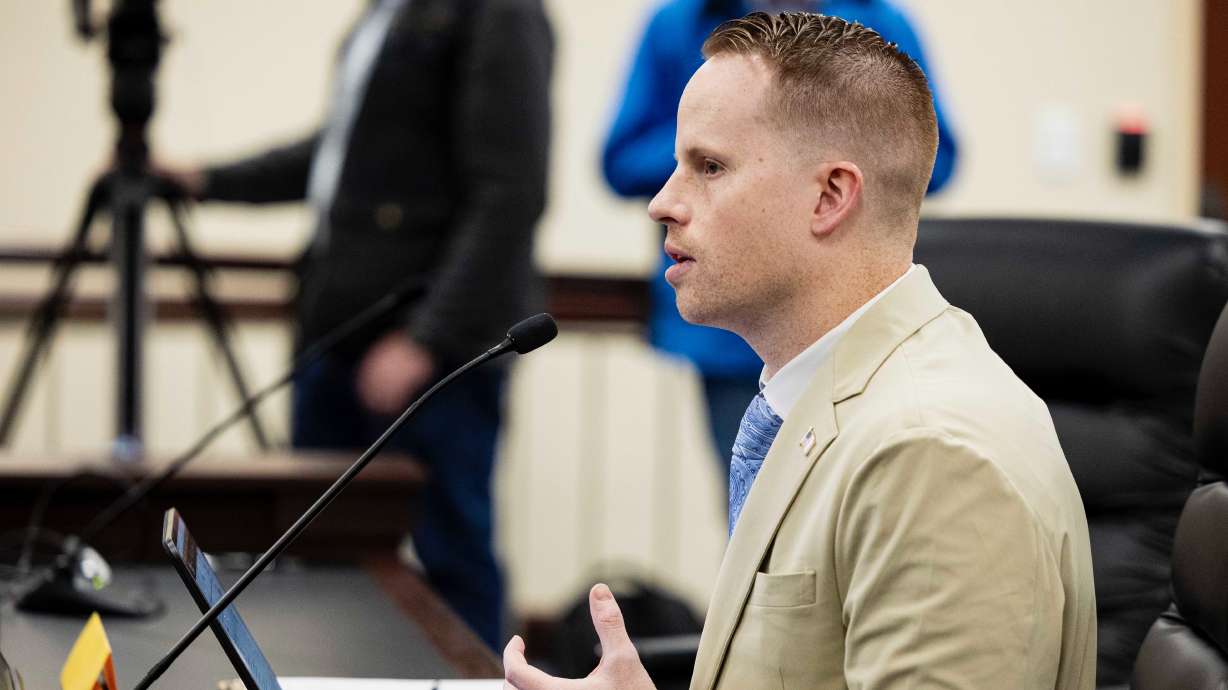 Rep. Trevor Lee, R-Layton, at the Capitol in Salt Lake City on Feb. 13, 2025. A House committee put the brakes on a bill sponsored by Lee that would have allowed pharmacies to sell ivermectin to patients without a prescription.