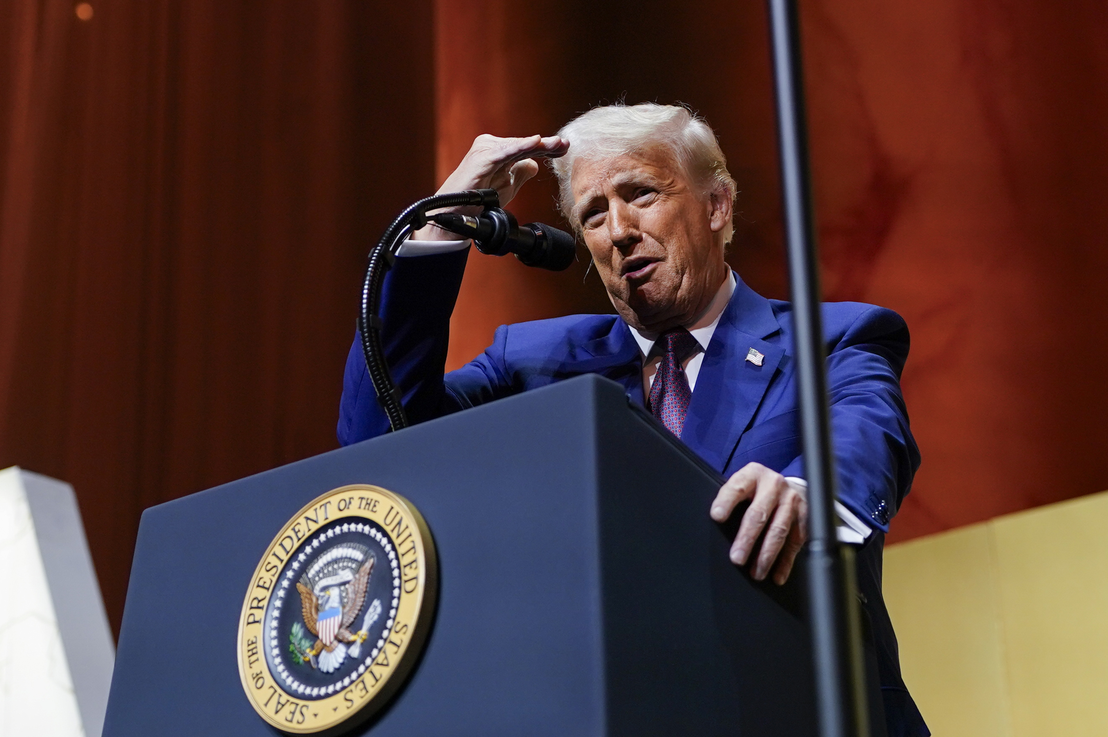 President Donald Trump speaks at the Republican Governors Association meeting at the National Building Museum in Washington, Thursday.