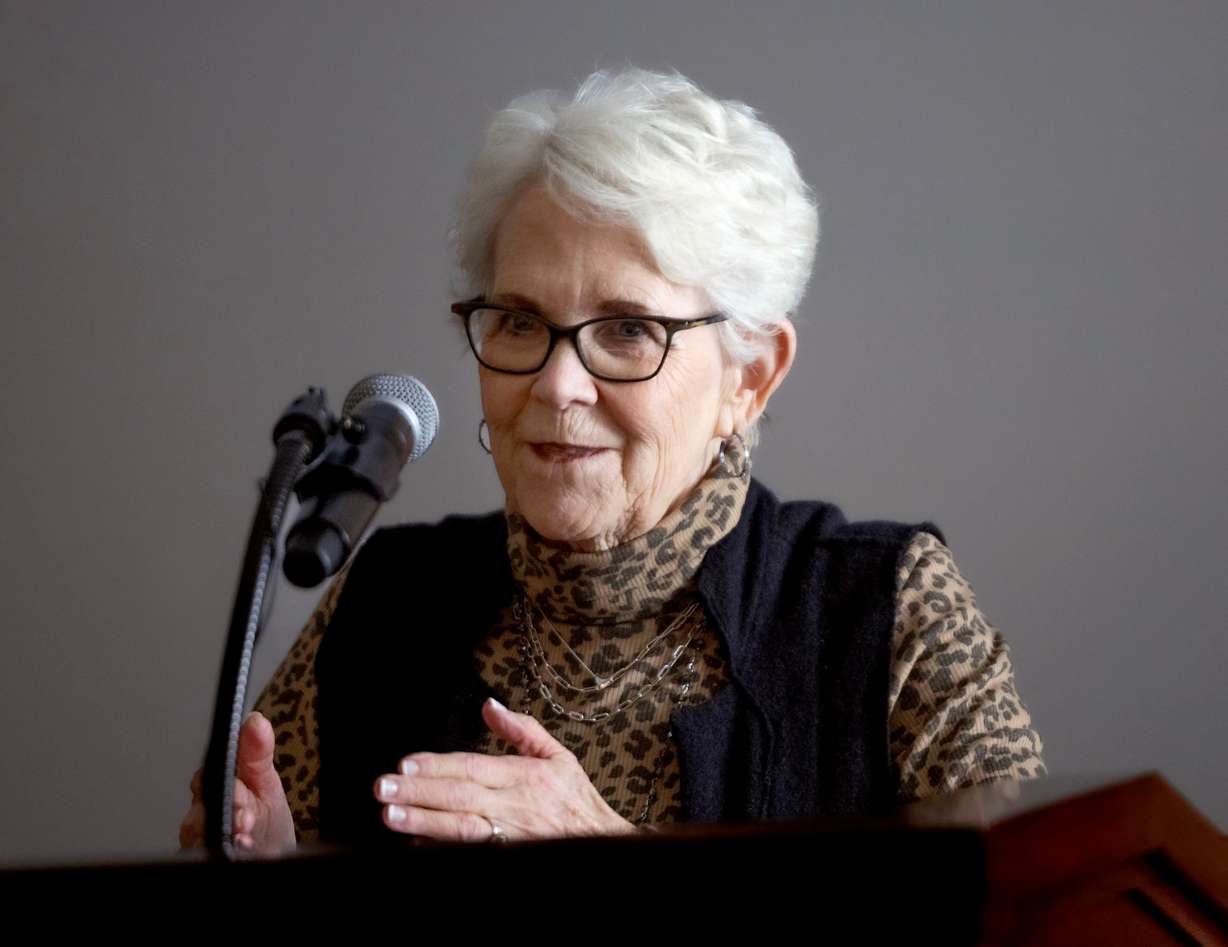 Rep. Carol Spackman Moss, D-Holladay, speaks to the media at the Capitol in Salt Lake City on Feb. 21. Spackman Moss's bill on expanding student journalists' rights was tabled by the Legislature on Tuesday.