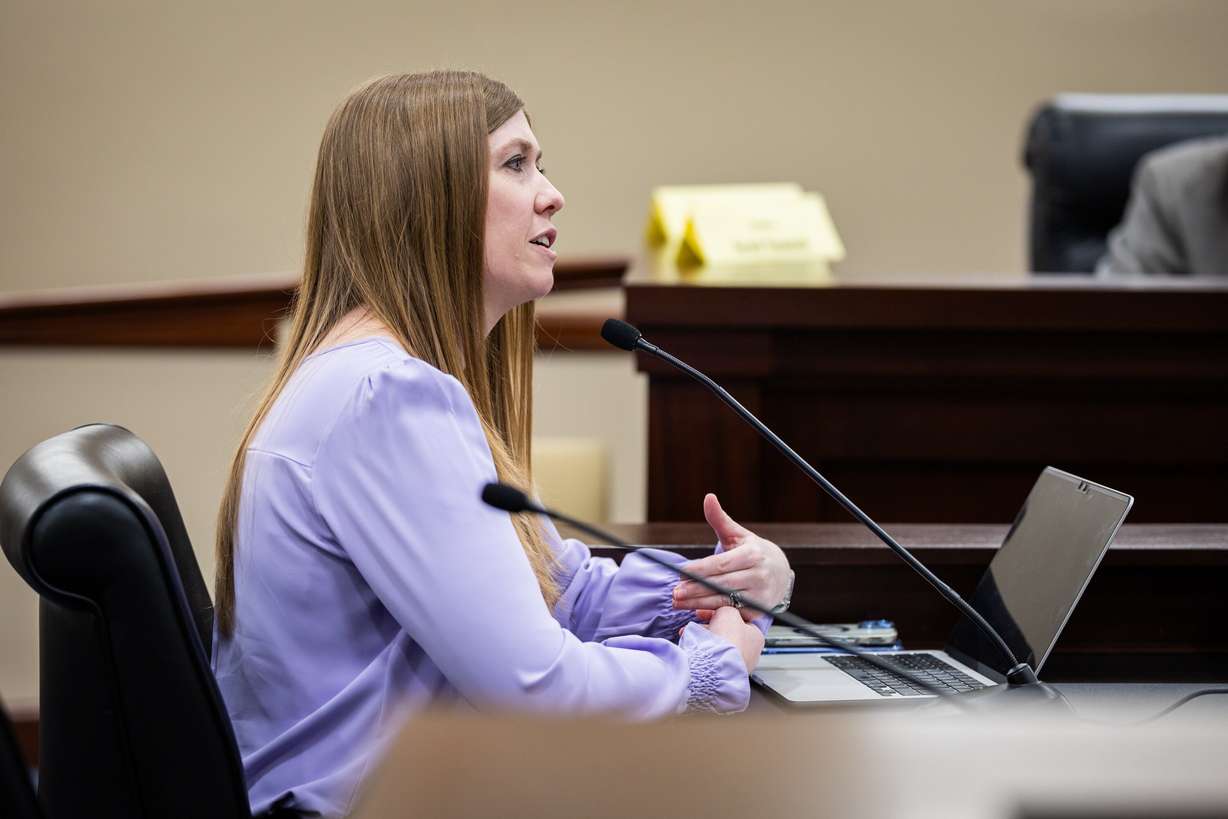 Rep. Stephanie Gricius, R-Eagle Mountain, sponsors HB81 in the Senate Committee room at the State Capitol in Salt Lake City on Feb. 13.