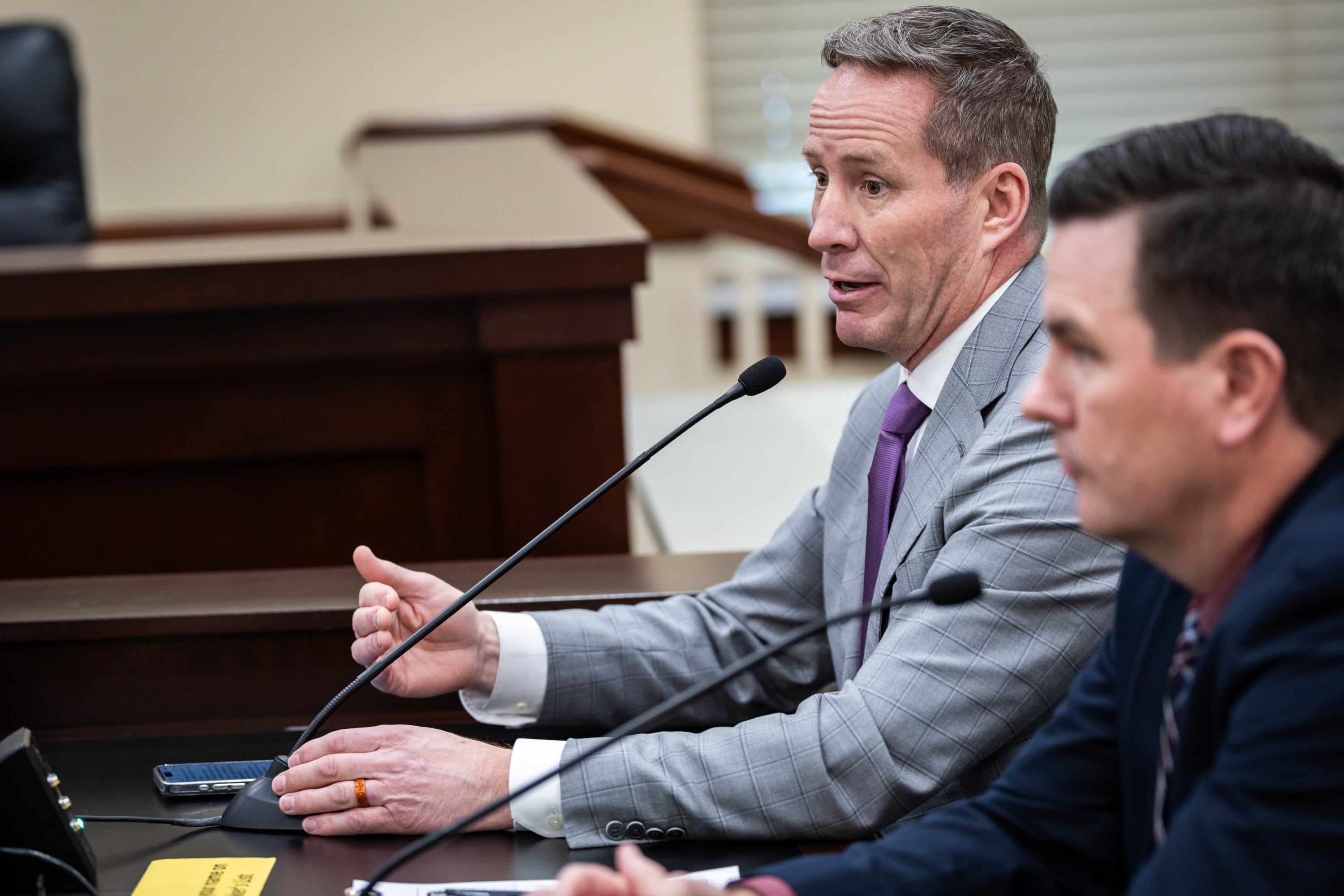 President Elect of Utah Dental Association Rodney Thornell gives public comment against HB81 after Rep. Stephanie Gricius, R-Eagle Mountain, sponsored HB81 in the Senate Committee room at the State Capitol in Salt Lake City on Feb. 13.