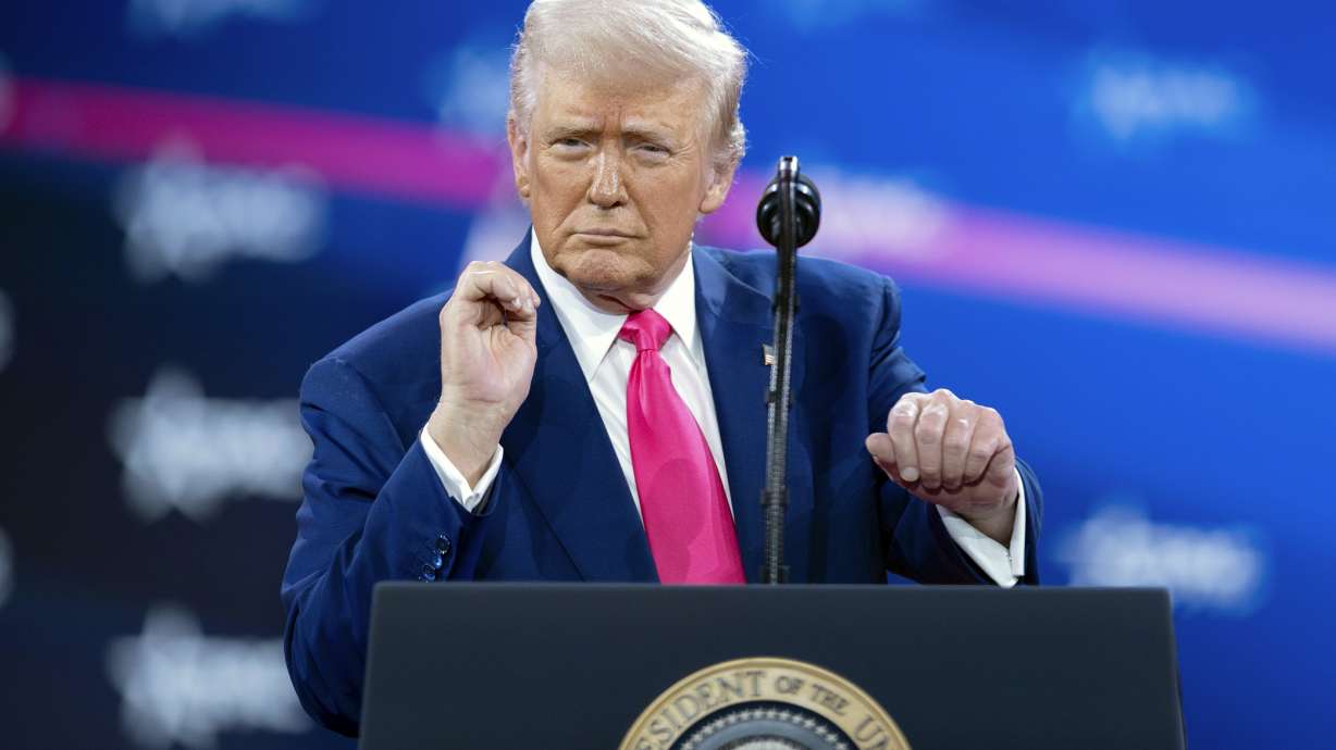 President Donald Trump dances as he speaks at the Conservative Political Action Conference, CPAC, at the Gaylord National Resort & Convention Center, Saturday, in Oxon Hill, Md.
