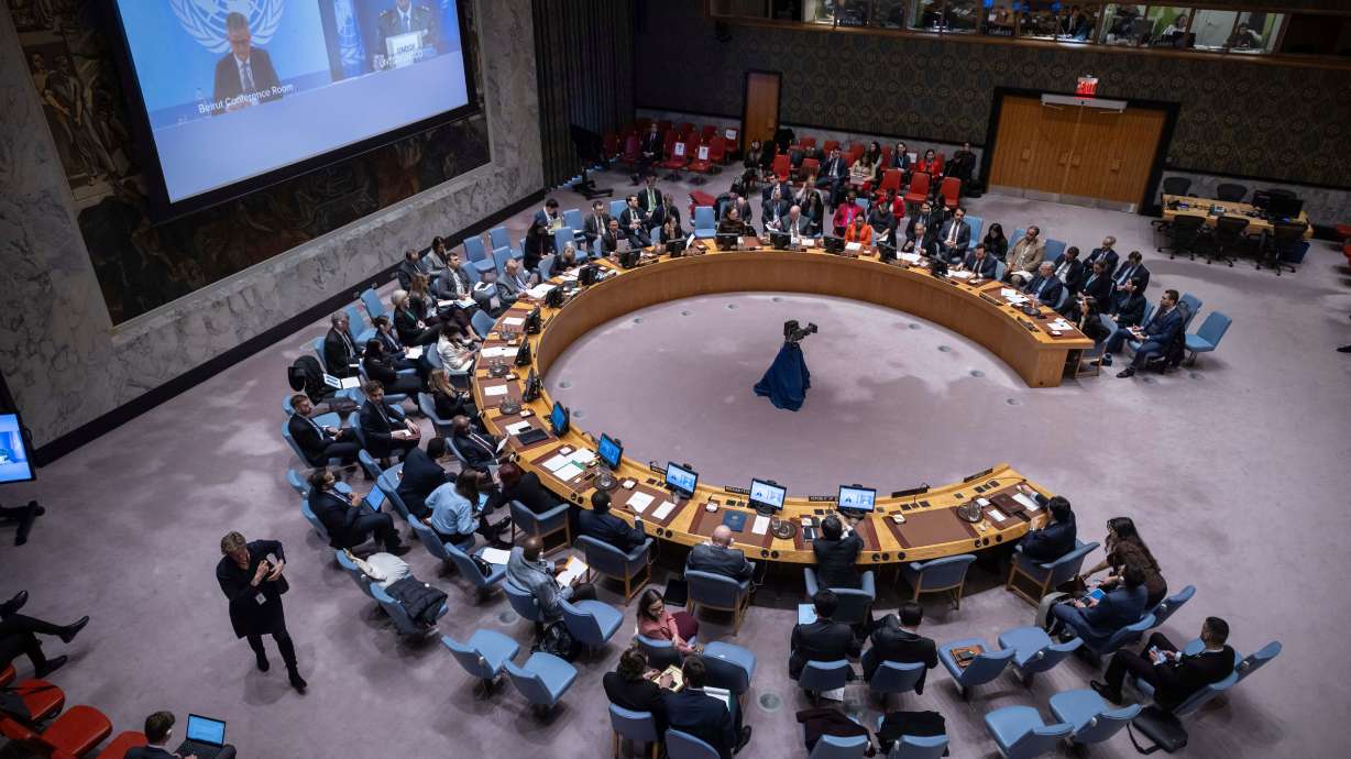 A general view shows a Security Council meeting at the United Nations headquarters, Jan. 17. A group of Republican lawmakers led by Utah. Sen. Mike Lee is pushing to remove the United States from the United Nations.
