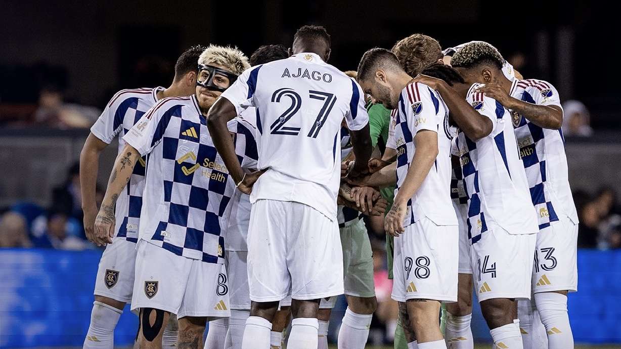 Real Salt Lake huddles during its game in San Jose.