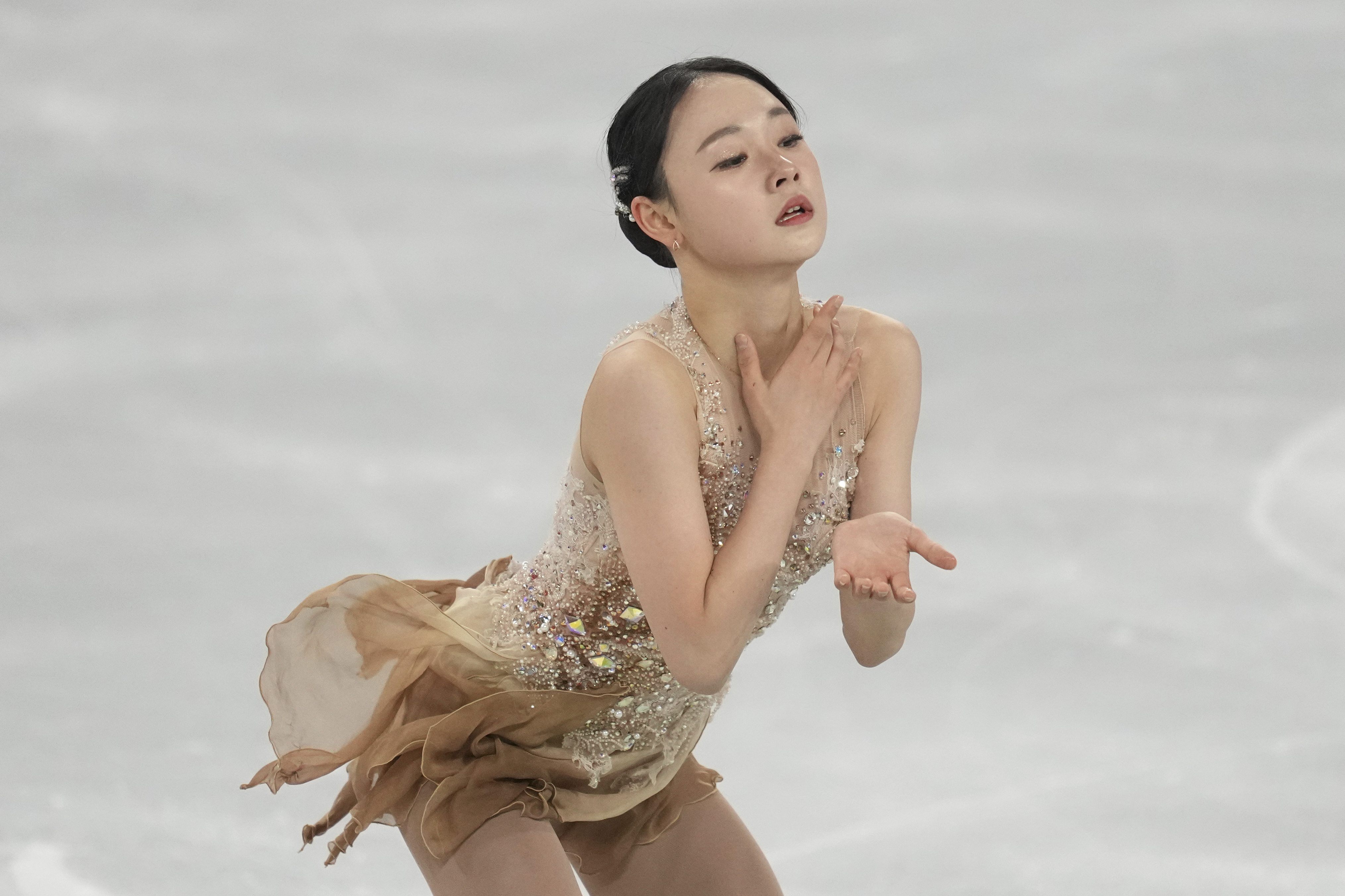 Kim Chae-yeon of South Korea performs during the women's free skating at the ISU Four Continents Figure Skating Championships at the Mokdong ice rink in Seoul, South Korea, Sunday, Feb. 23, 2025. 