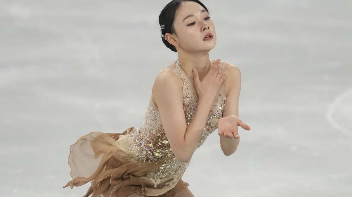 Kim Chae-yeon of South Korea performs during the women's free skating at the ISU Four Continents Figure Skating Championships at the Mokdong ice rink in Seoul, South Korea, Sunday, Feb. 23, 2025.