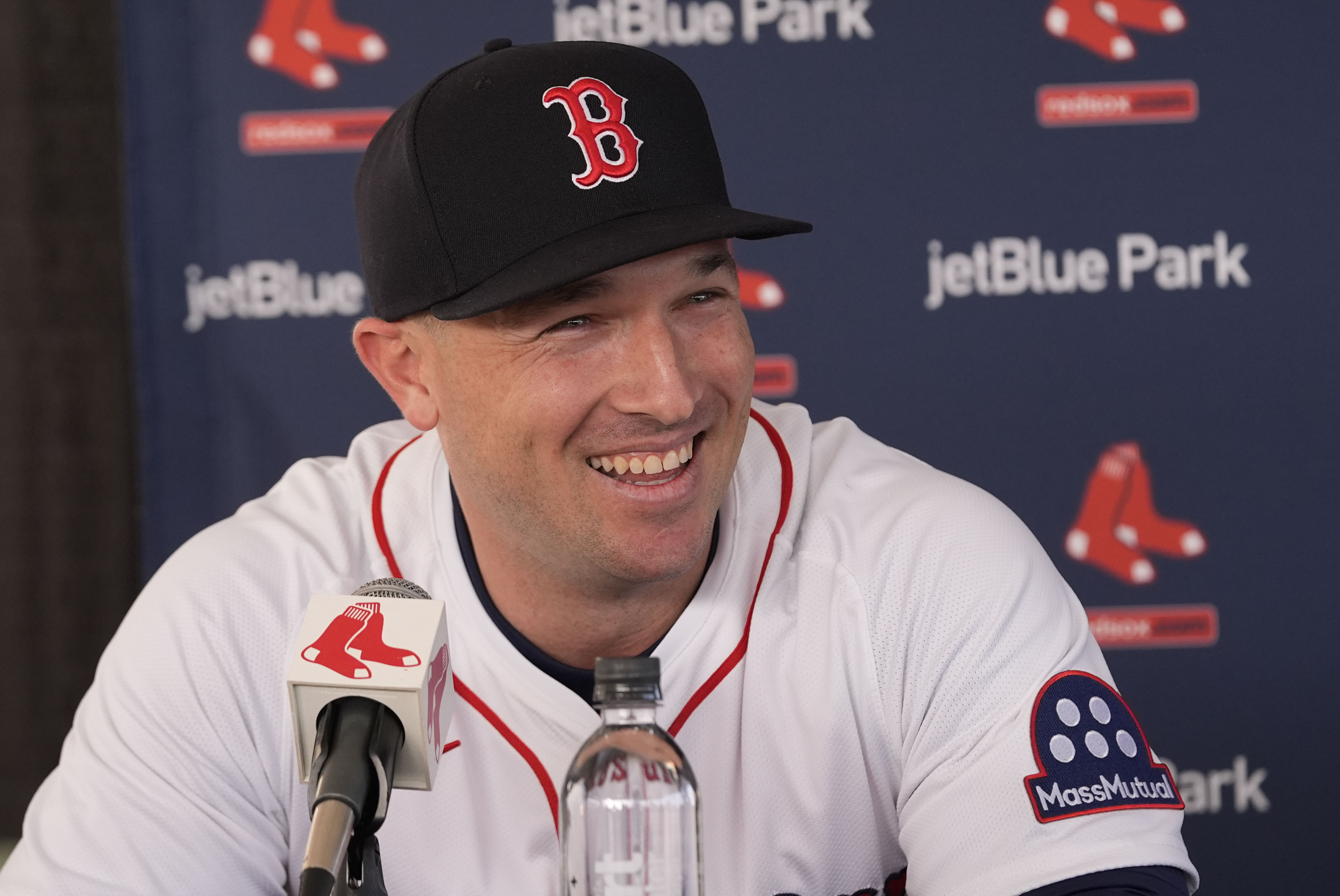 Alex Bregman speaks at a news conference after he signed a three year contract with the Boston Red Sox in Fort Myers, Fla., Sunday, Feb. 16, 2025. 