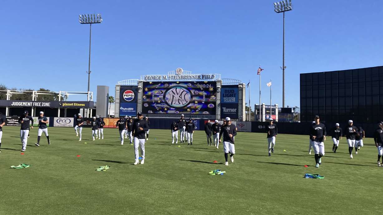 The New York Yankees start their first full-squad workout of the year at George M. Steinbrenner Field in Tampa, Fla., Monday, Feb. 17, 2025.