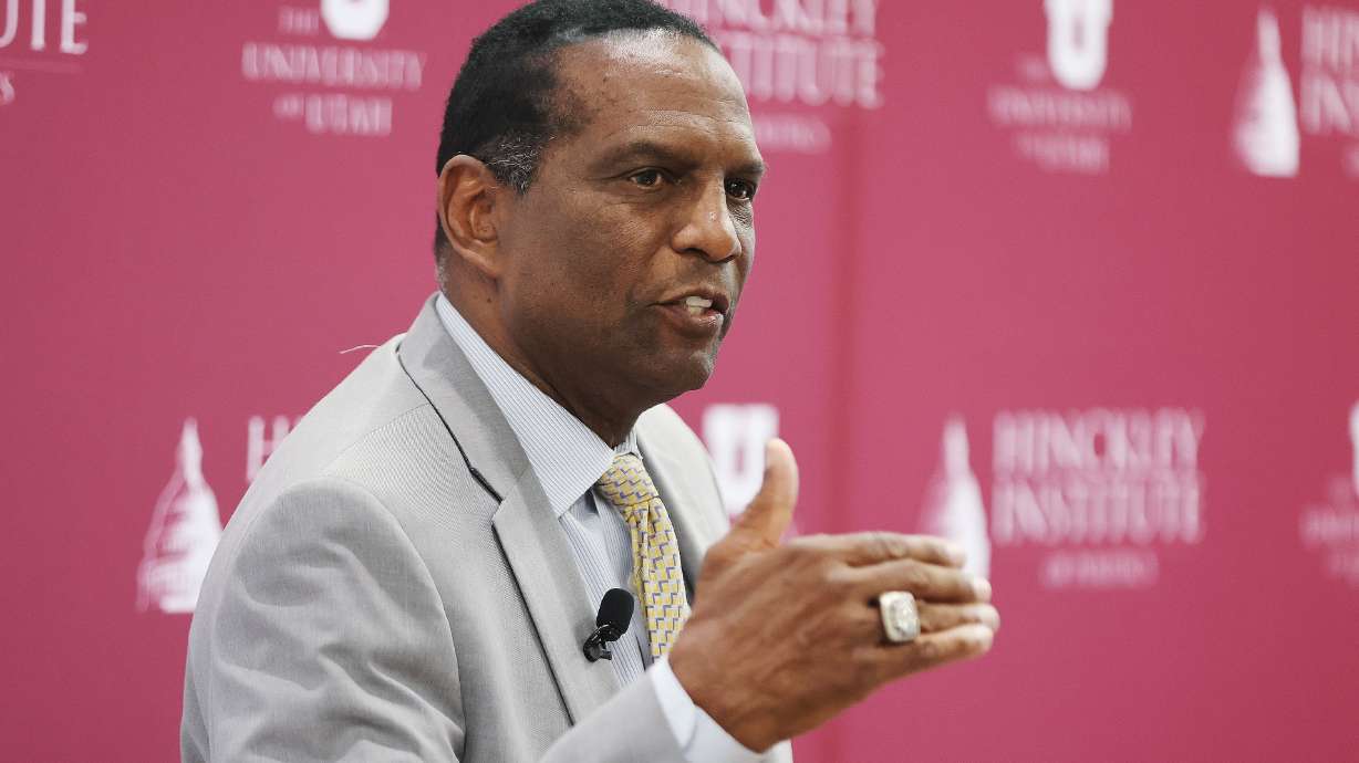 Rep. Burgess Owens, R-Utah, speaks at the University of Utah in Salt Lake City on Aug. 30, 2023. Burgess and a bipartisan group of lawmakers is looking to provide students with more options post-high school.