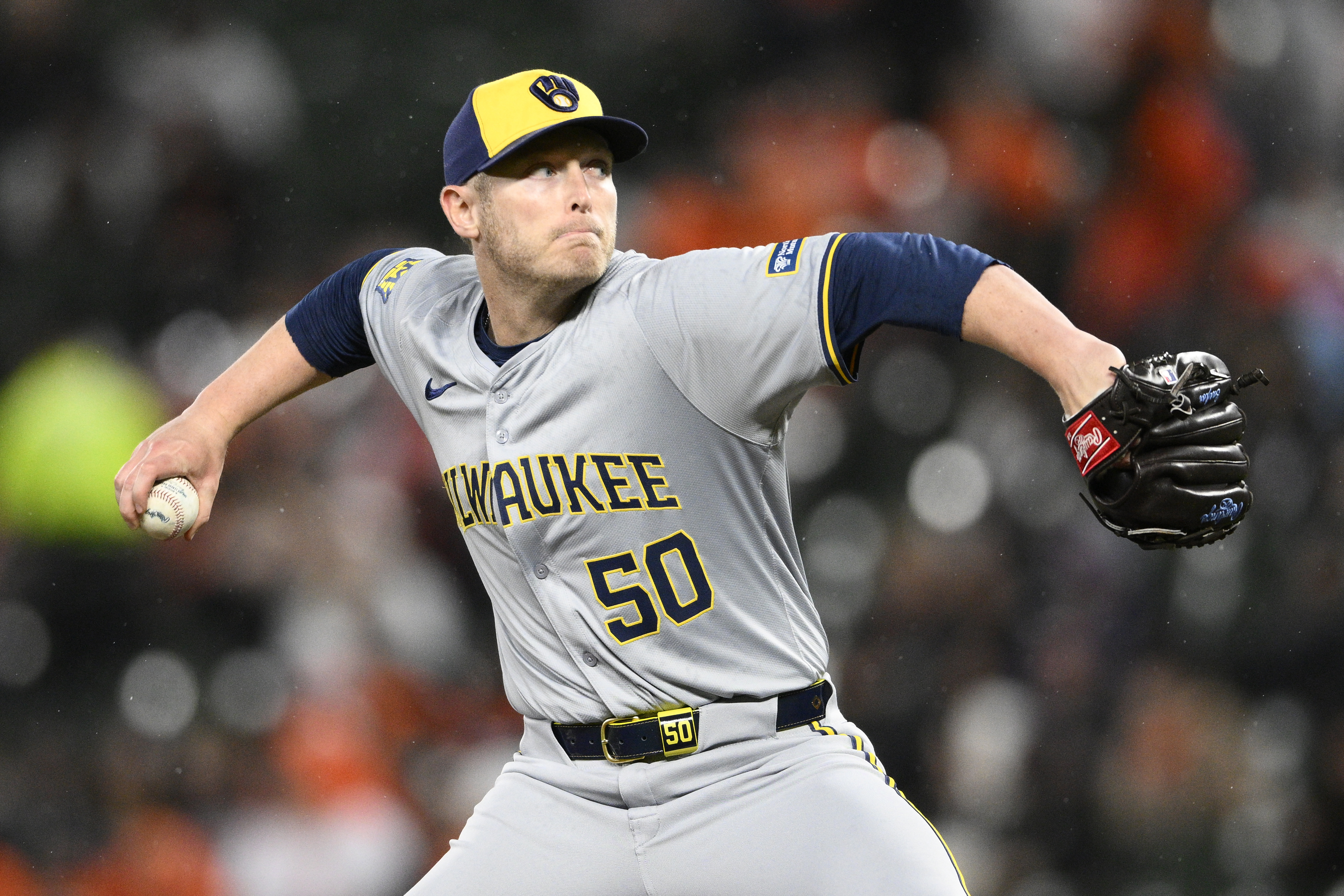 FILE Milwaukee Brewers pitcher JB Bukauskas throws during a baseball game against the Baltimore Orioles, Friday, April 12, 2024, in Baltimore. 