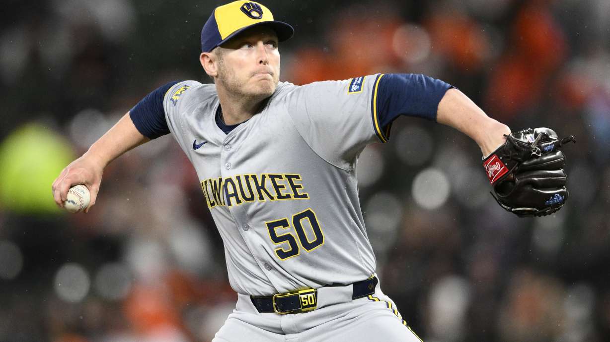 FILE Milwaukee Brewers pitcher JB Bukauskas throws during a baseball game against the Baltimore Orioles, Friday, April 12, 2024, in Baltimore.
