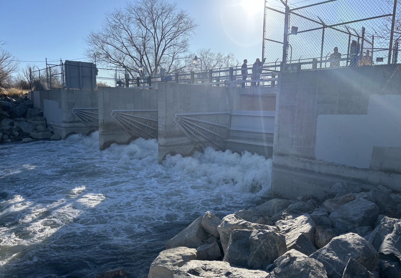 Water is released from a Utah Lake control gate by the Point of the Mountain last week. Central Utah Water Conservancy District officials said Wednesday they plan to send 70,000 acre-feet of water to the Great Salt Lake.