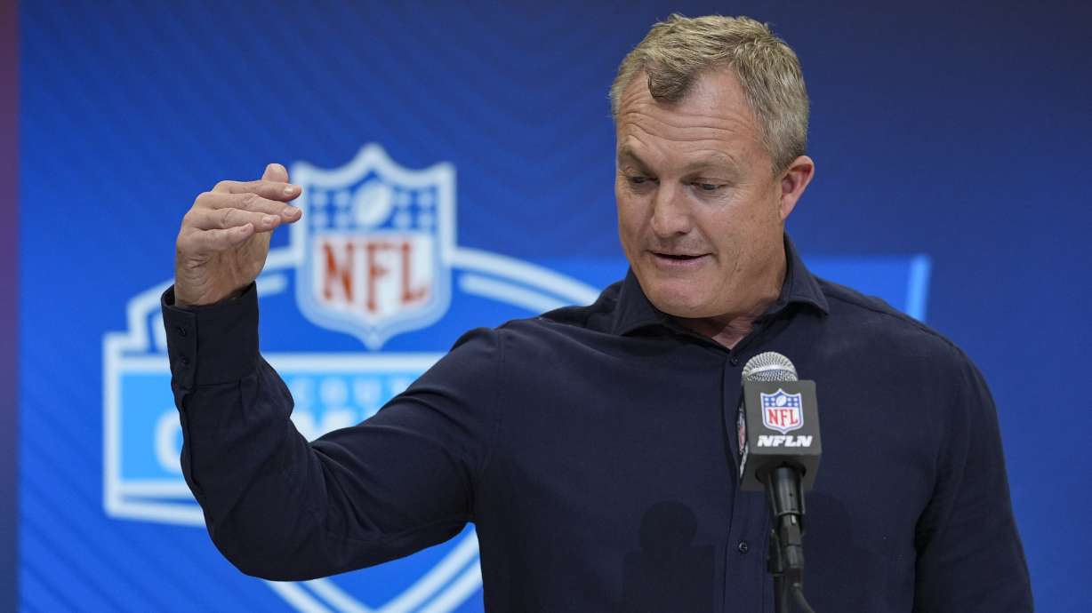 San Francisco 49ers general manager John Lynch speaks during a press conference at the NFL football scouting combine in Indianapolis, Wednesday, Feb. 26, 2025.
