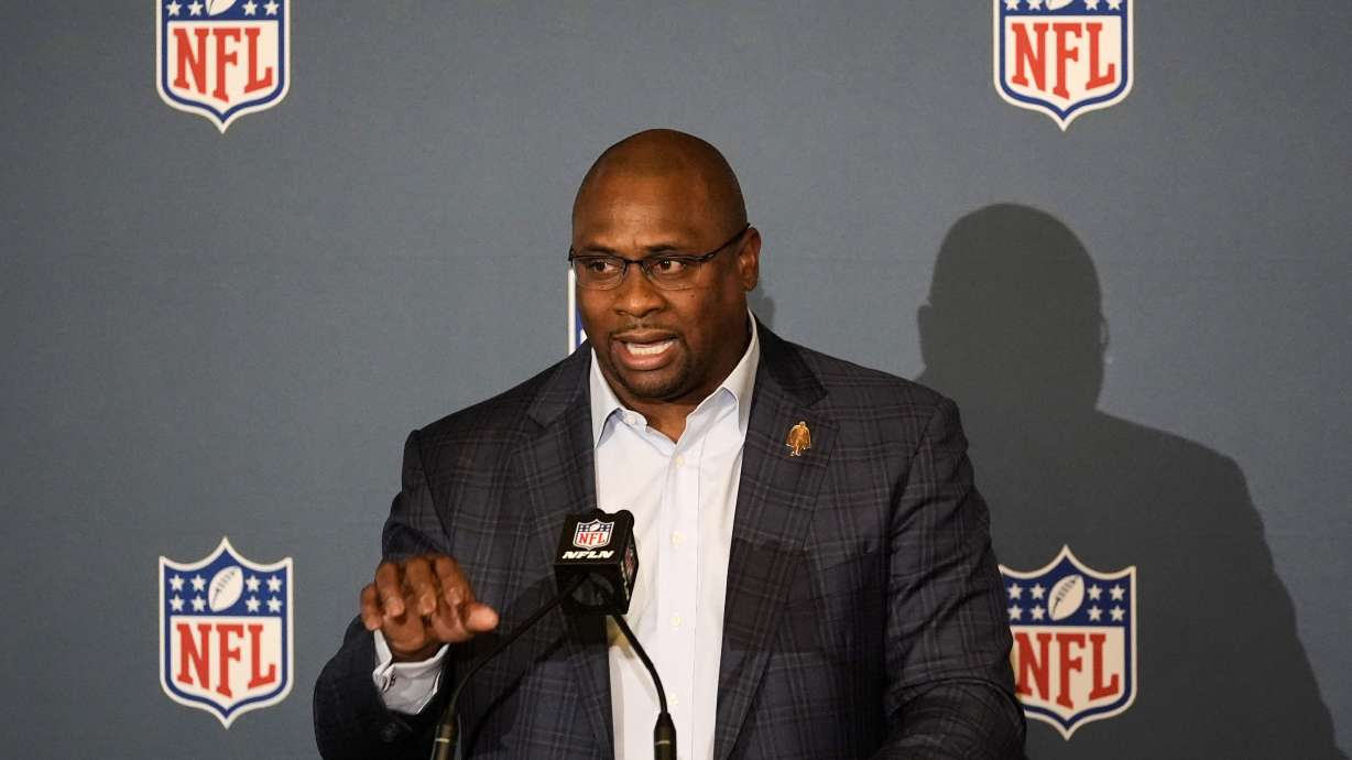 FILE - Troy Vincent Sr., NFL executive vice president of football operations, speaks to the media at the NFL football owners meeting Wednesday, Dec. 11, 2024, in Irving, Texas.