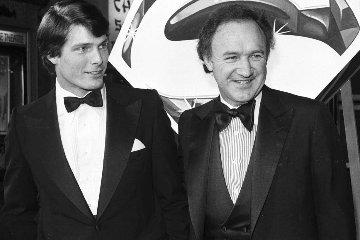 Actors Christopher Reeve, left, and co-star Gene Hackman arrive at the premiere of the movie "Superman" in Los Angeles, Ca., on Dec. 15, 1978.