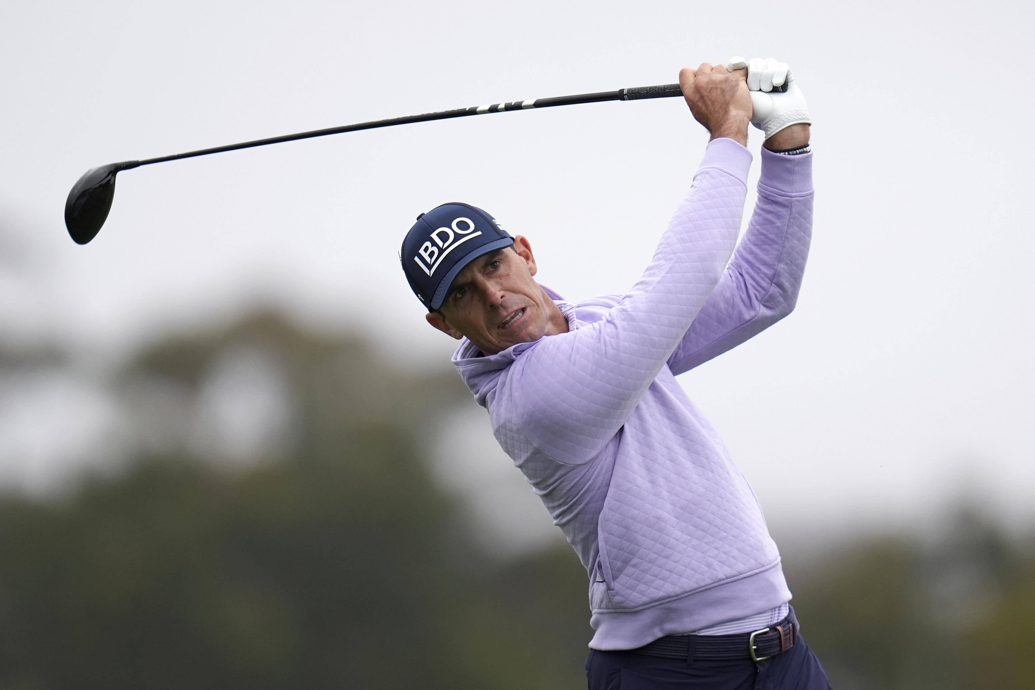 Billy Horschel hits his tee shot on the second hole of the South Course at Torrey Pines during the first round of the Genesis Invitational golf tournament Thursday, Feb. 13, 2025, in San Diego.
