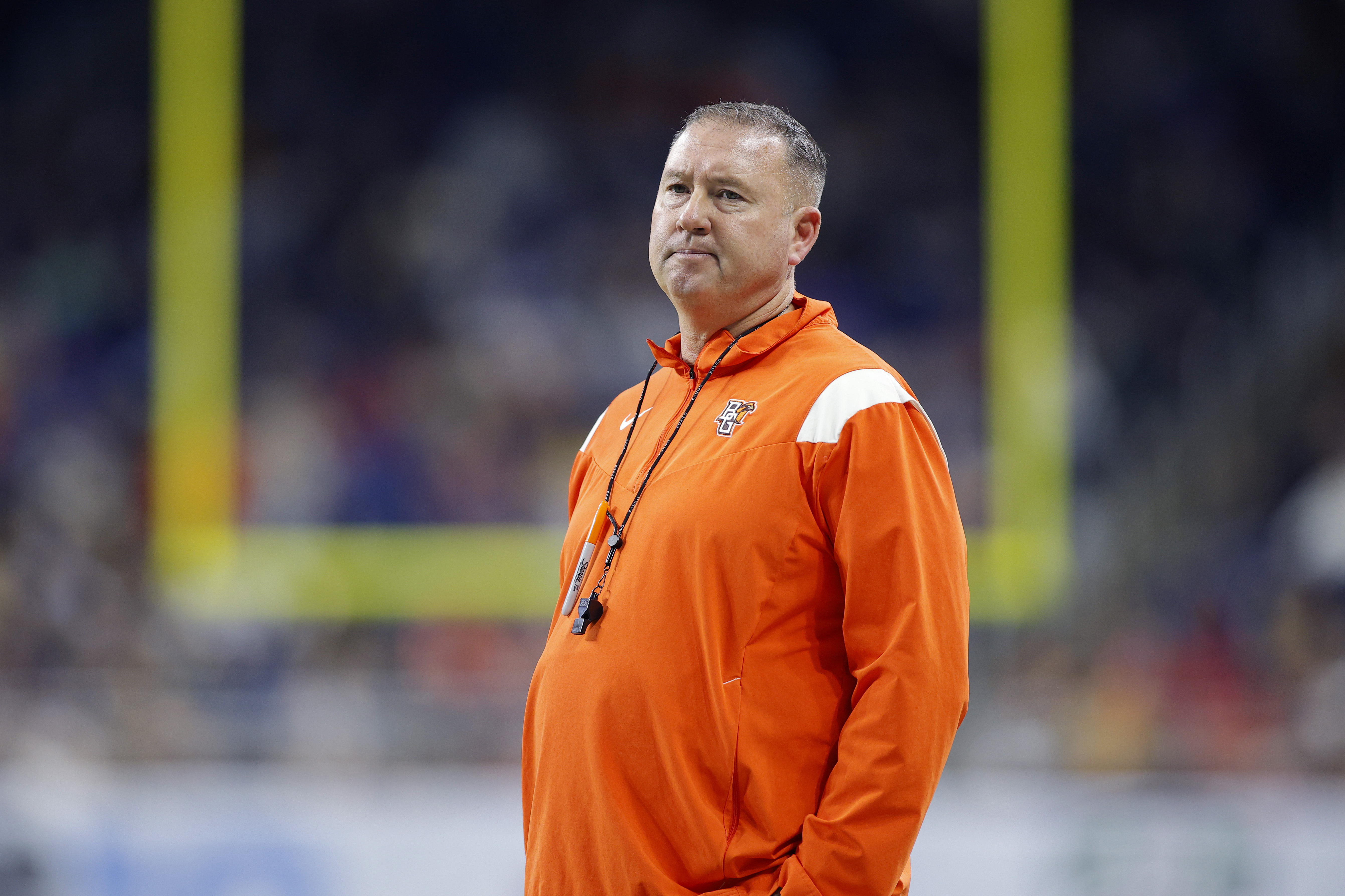 FILE - Bowling Green coach Scot Loeffler watches during the Quick Lane Bowl NCAA college football game, Dec. 26, 2023, in Detroit.