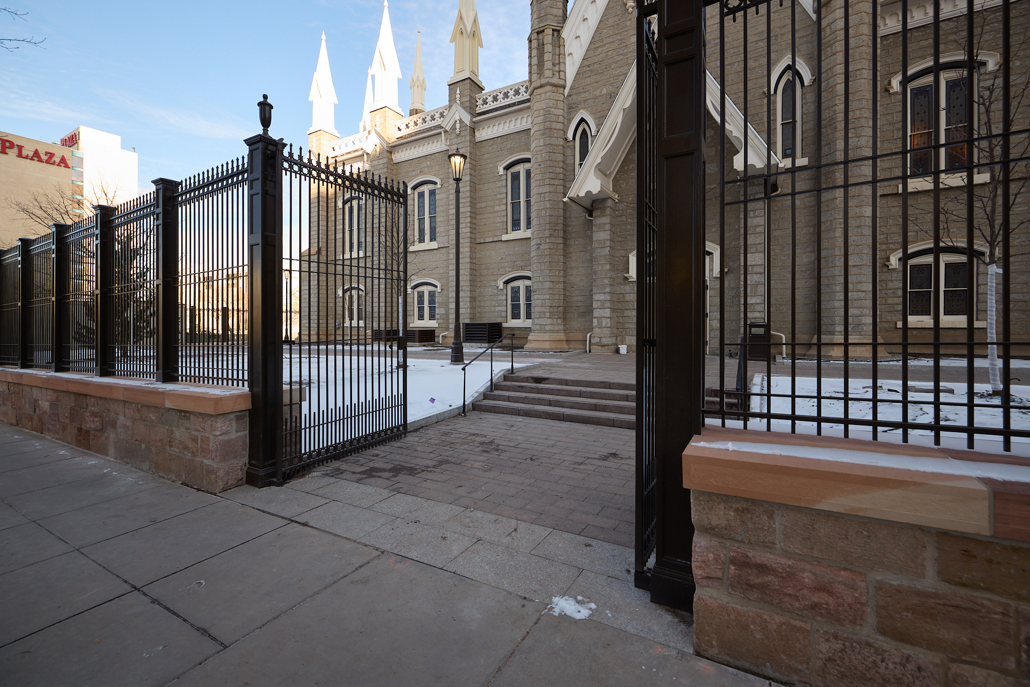 Entry gate at the southwest corner of Temple Square, from South Temple Street, in Salt Lake City on Feb. 12. This area is now open to the public, the church announced Friday.