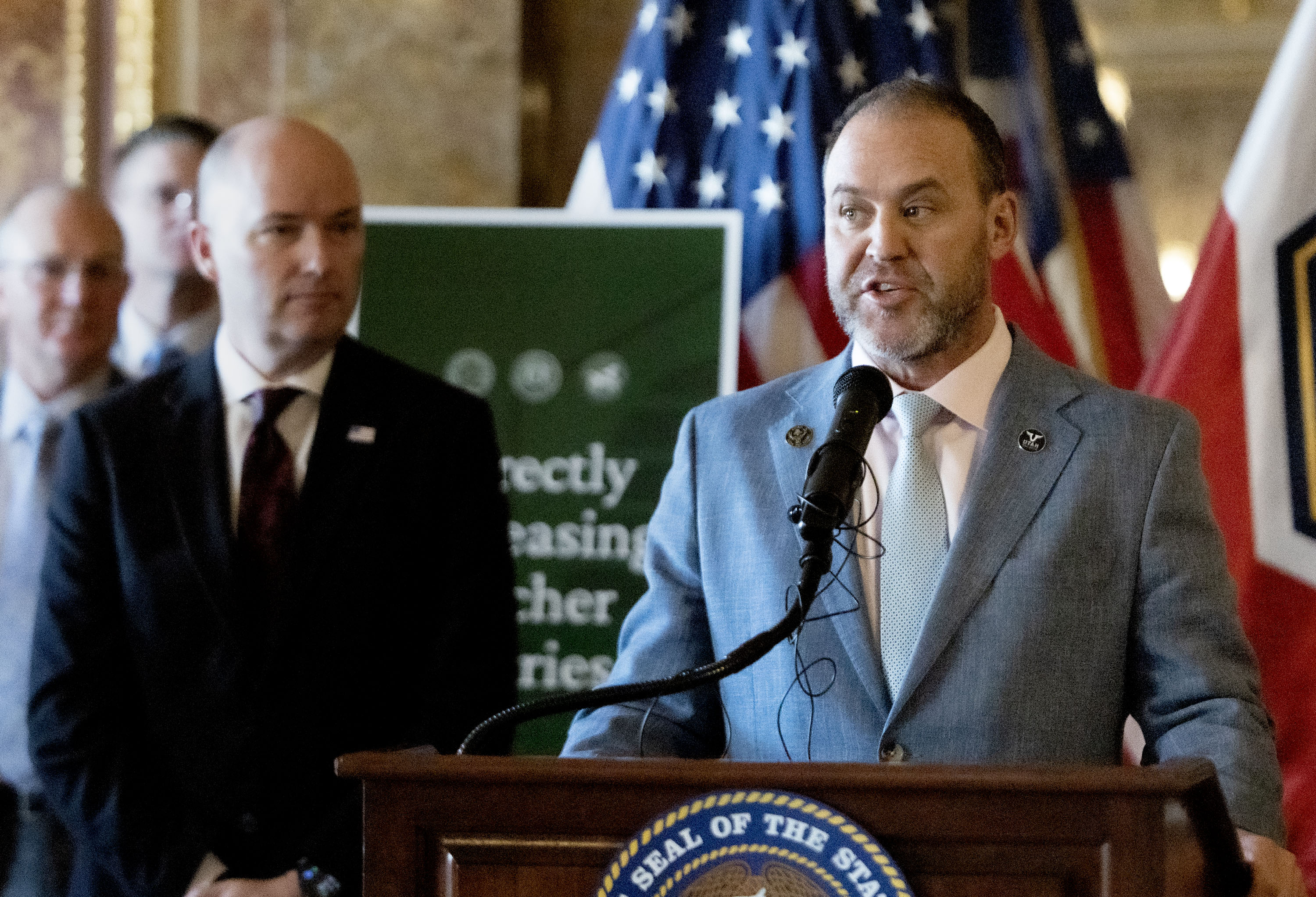 House Speaker Mike Schultz, R-Hooper, speaks at a press conference in the Gold Room at the Capitol in Salt Lake City on Friday.