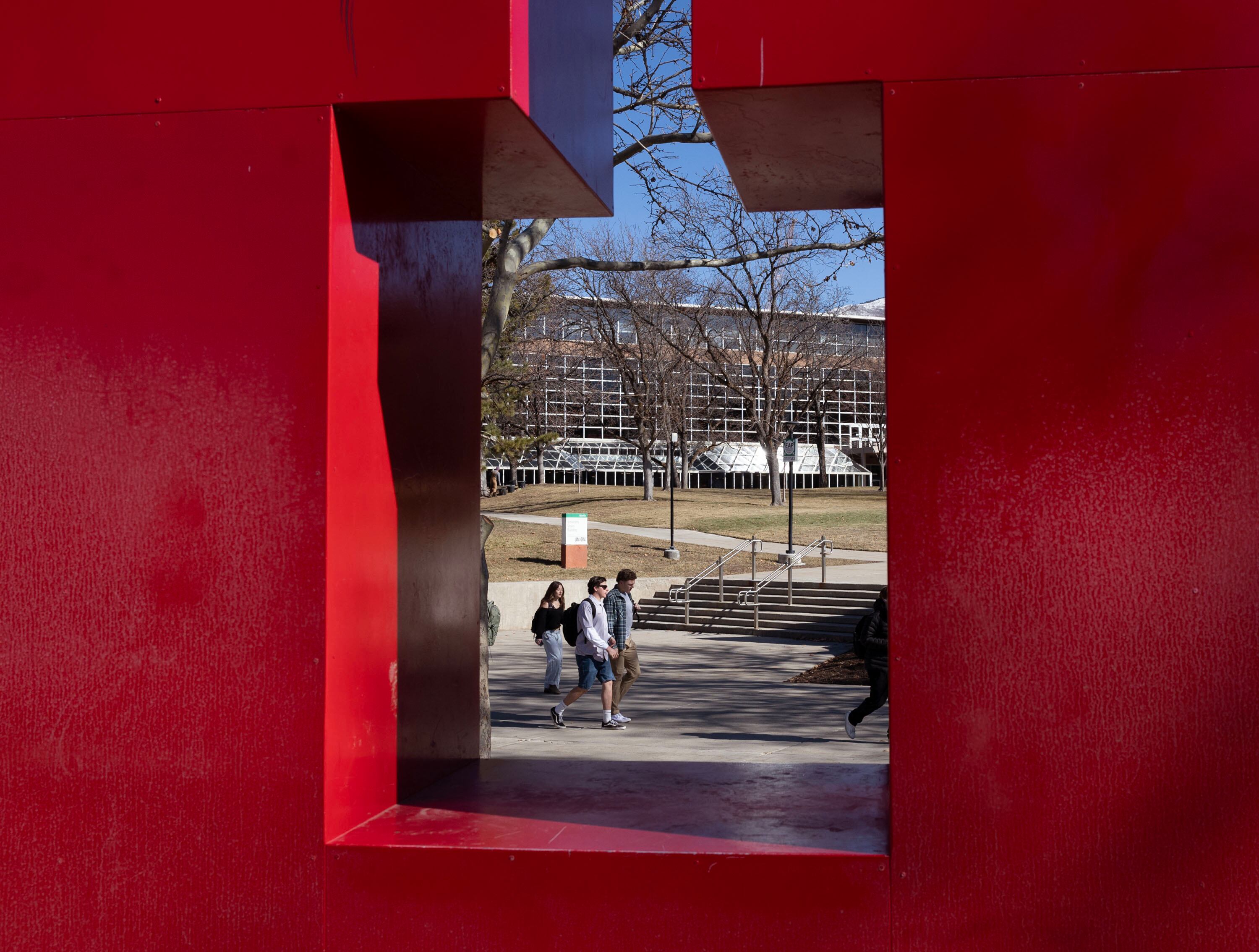 Students walk on the University of Utah campus in Salt Lake City on Thursday. February marks the 175th anniversary of the U.
