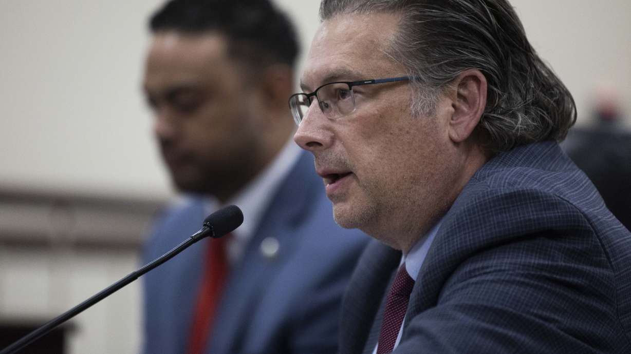 Senate Majority Whip Chris Wilson, R-Logan, presents SB282, which hides university presidential search candidates from the public, during a meeting of the House Education Committee in the Senate Building in Salt Lake City on Friday.