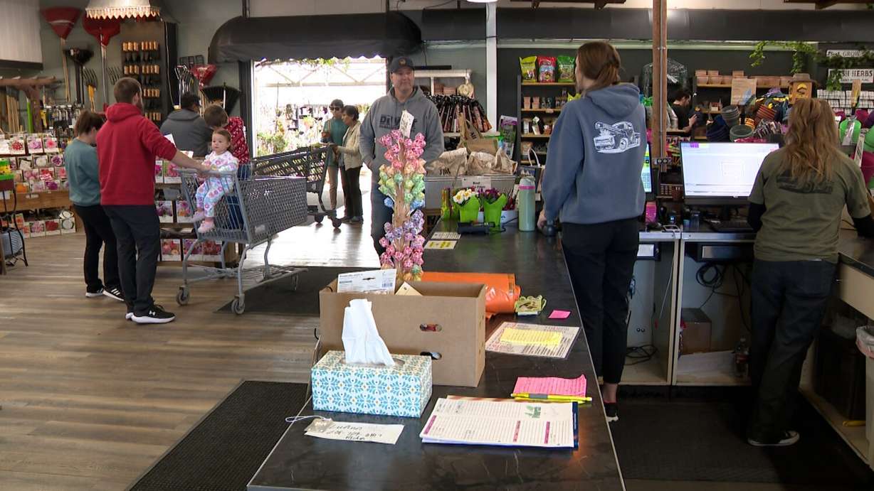 Crowds arrive at J&J Nursery and Garden Center in Layton on Saturday.