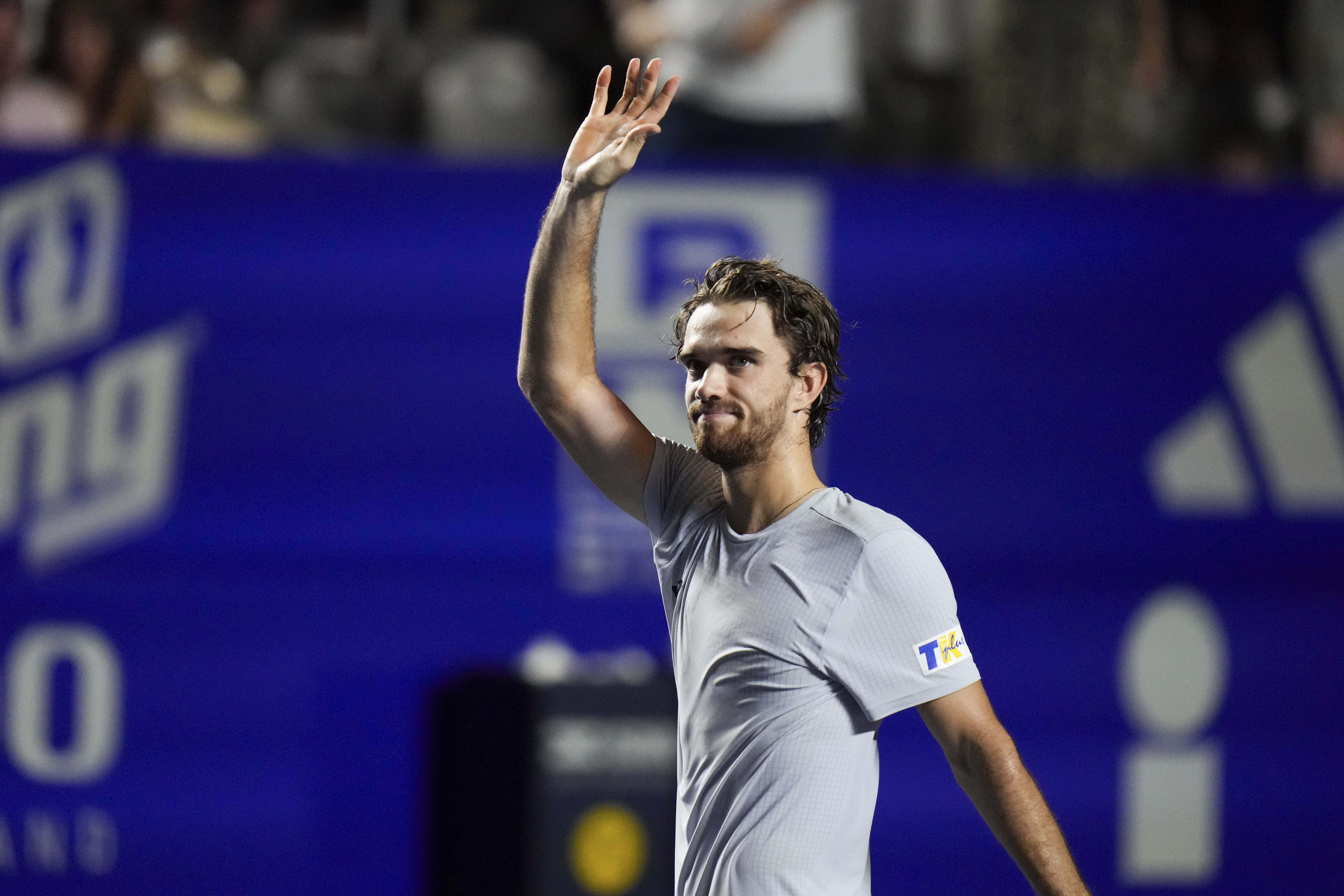 Tomas Machac of Czech Republic celebrates after defeating Alejandro Davidovich Fokina of Spain in the final match at the Mexican Open tennis tournament in Acapulco, Mexico, Saturday, March 1, 2025.