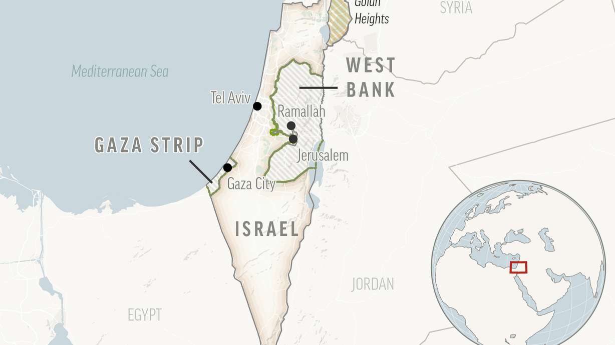 This is a locator map of Israel and the Palestinian Territories.