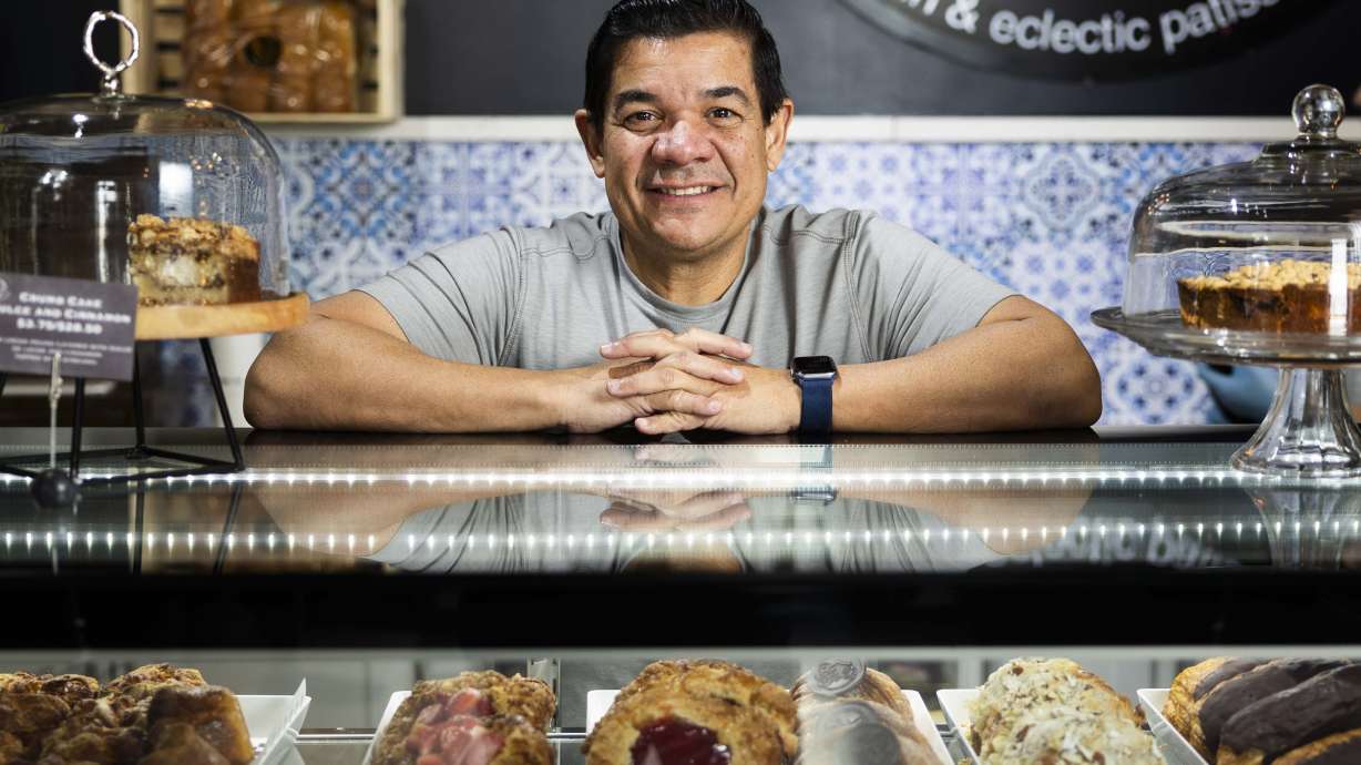 Chef Adalberto Diaz Labrada poses for a portrait at the counter of his bakery, Fillings & Emulsions, in Salt Lake City on Wednesday, Feb. 19.