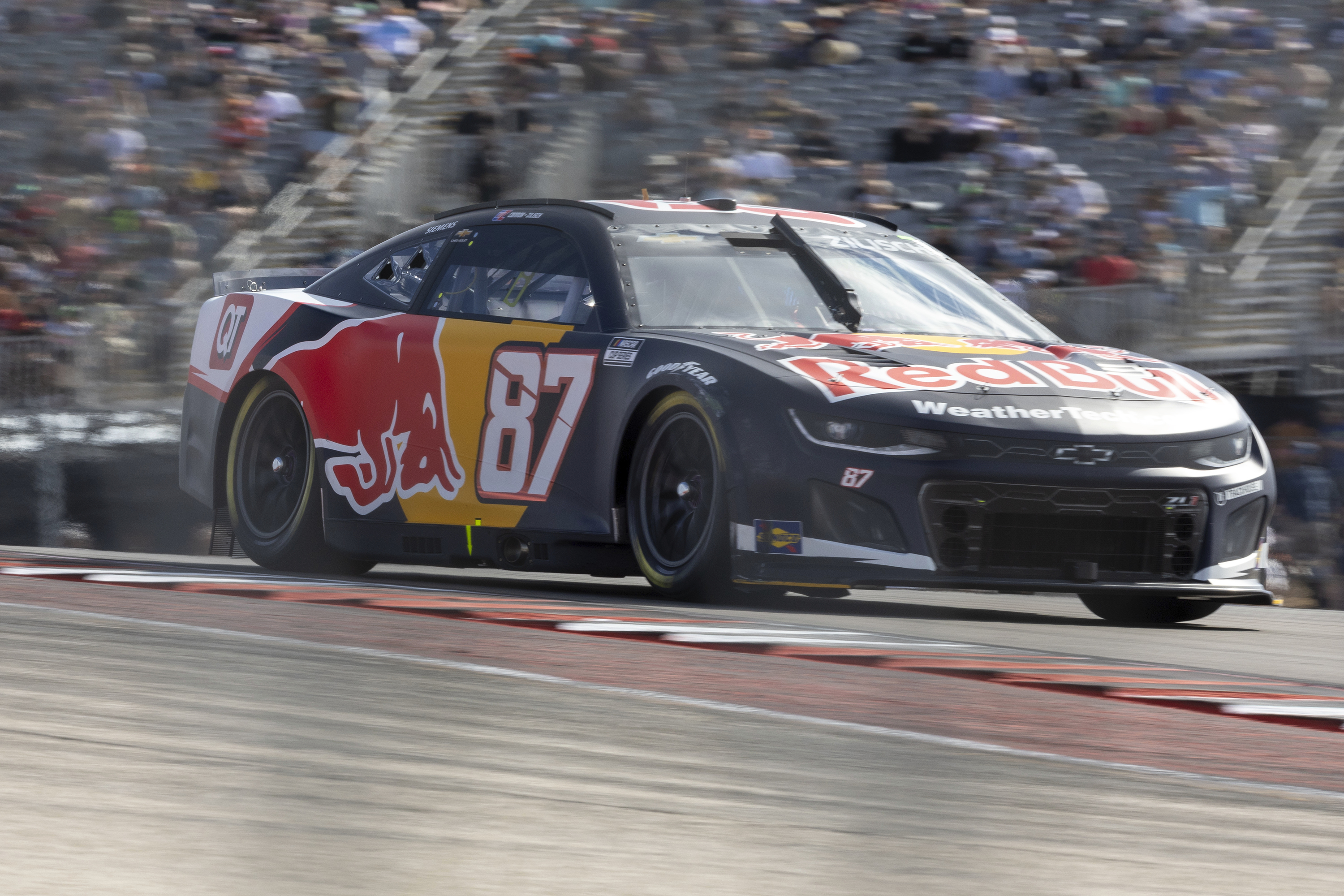 Connor Zilisch pulls through Turn 1 during a NASCAR Cup Series auto race at Circuit of the Americas in Austin, Texas, Sunday, March 2, 2025. 