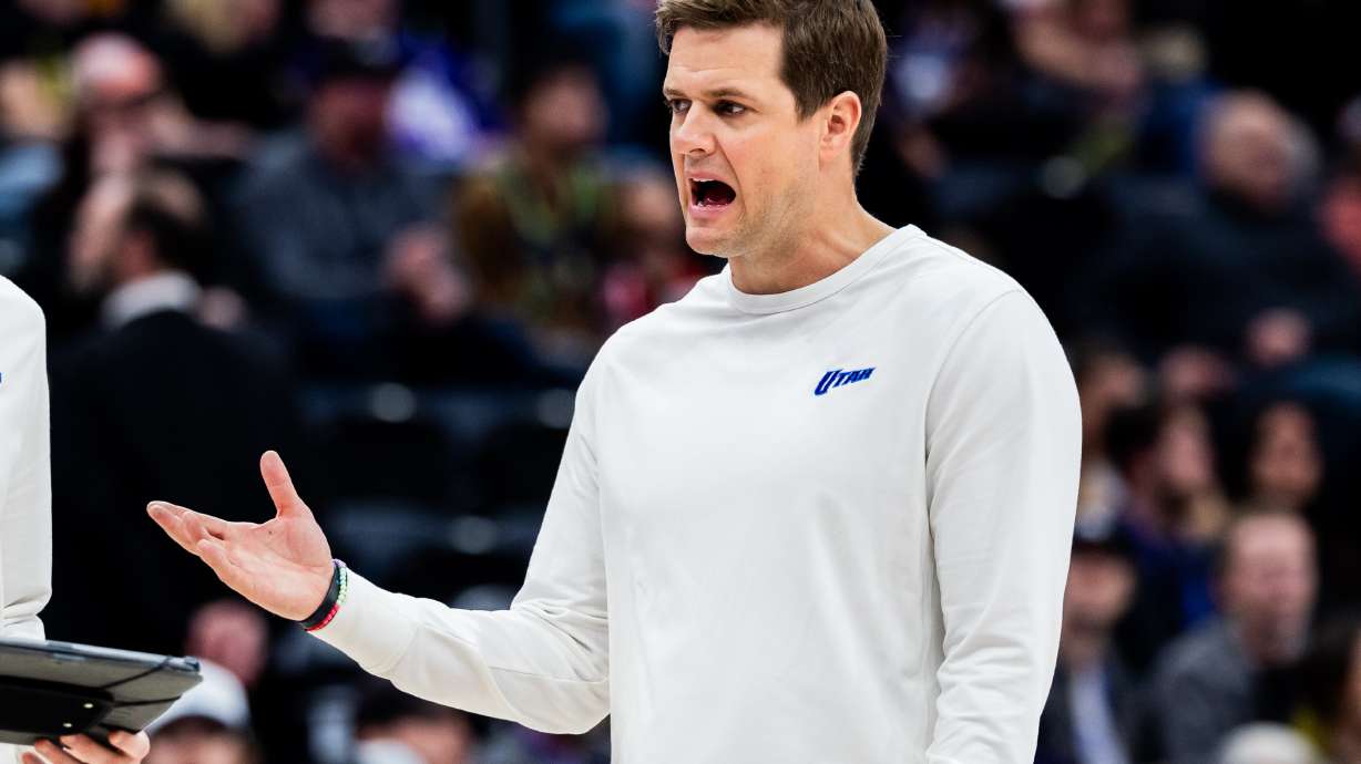 Utah Jazz Head Coach Will Hardy speaks during a timeout during an NBA game against the New Orleans Pelicans held at the Delta Center in Salt Lake City on Sunday, March 2, 2025.