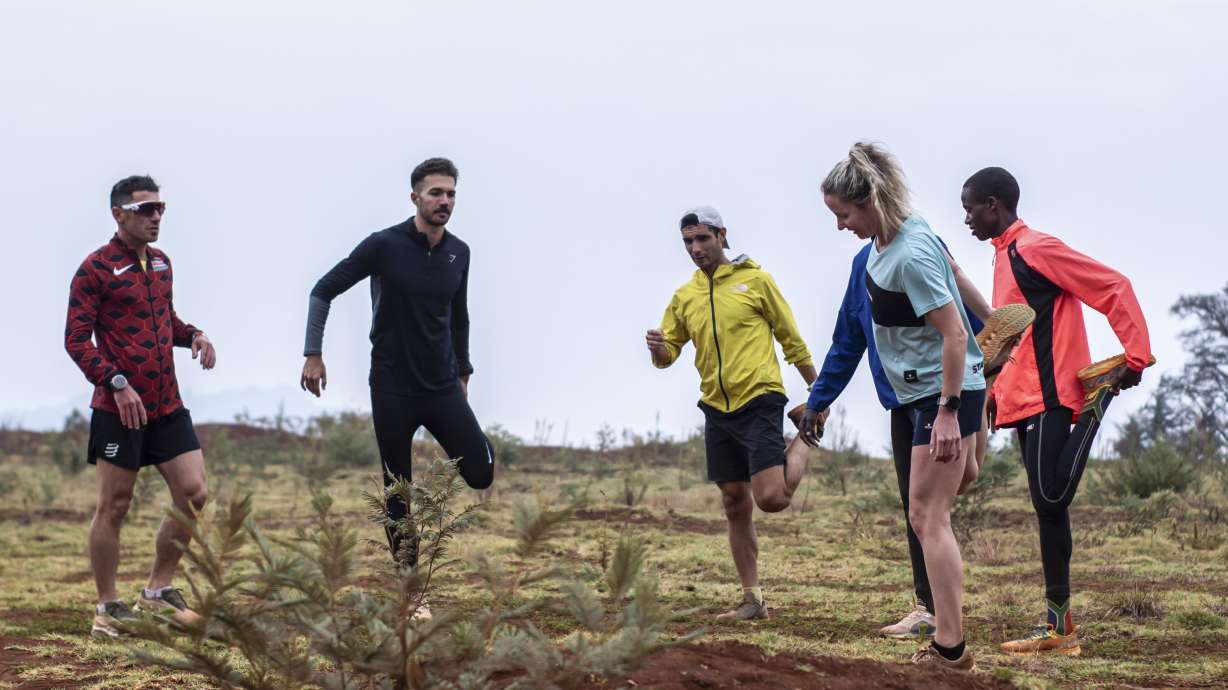 Maltese athletes in the company of locals train along the Iten-Kaptagat road in Iten, Elgeyo Marakwet County, Kenya on Friday, Jan. 31, 2025.