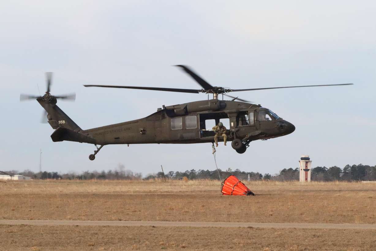 U.S. Army soldiers use Blackhawk helicopters to assist the South Carolina Forestry Commission and the South Carolina Department of Natural Resources with wildfire containment in Horry County, S.C., March 2, 2025. Senators questioned the Army's "ambitious" spending proposals in a subcommittee hearing on Tuesday.