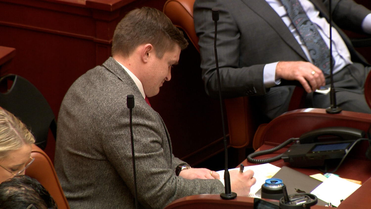 Rep. Tyler Clancy, R-Provo, sits at his desk in the Utah House of Representatives on Thursday.